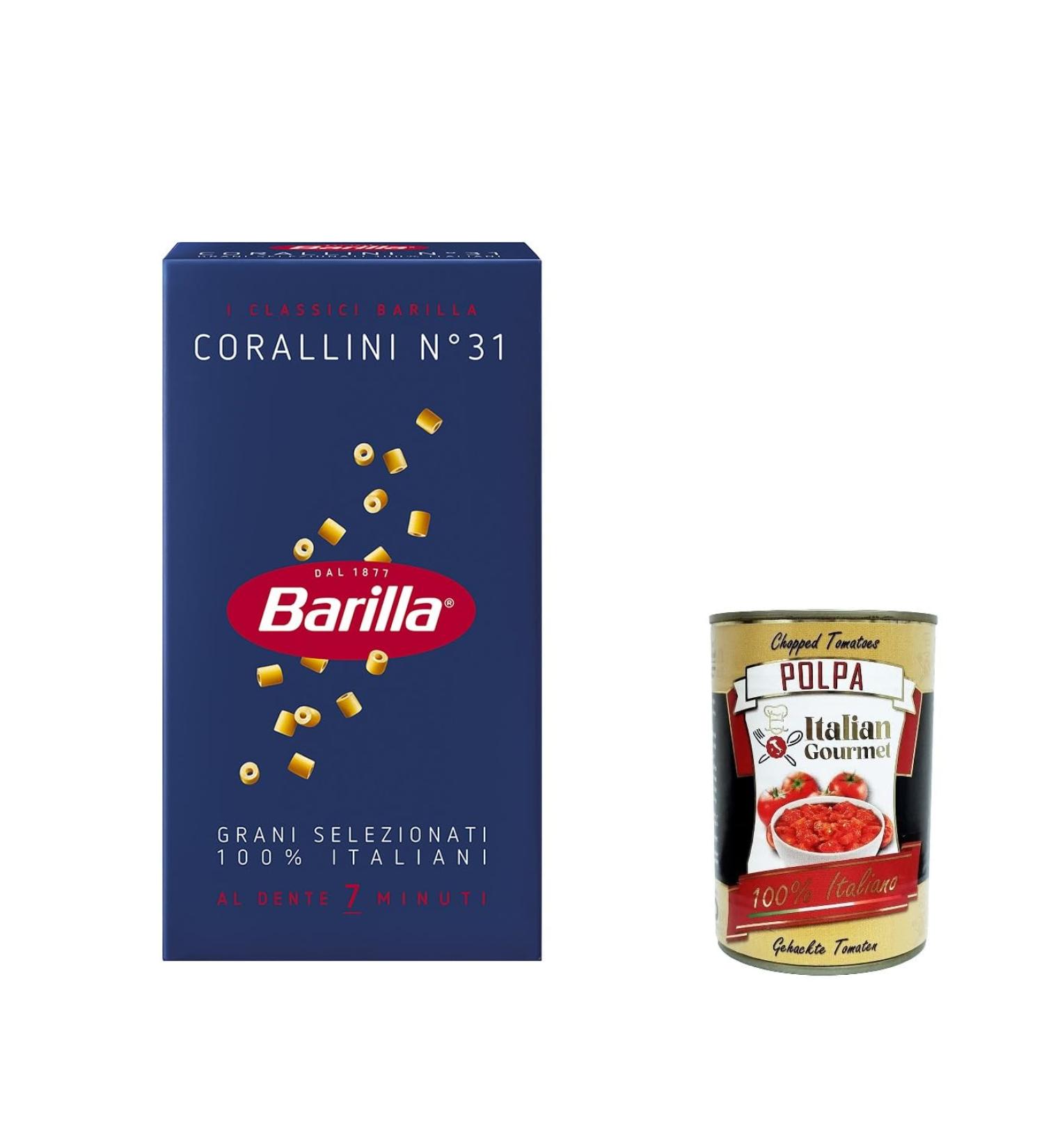  Italian Gourmet E.R. Barilla Corallini Pack of 10 Italian pasta no. 31 500g + Italian gourmet polpa 400g - Buy Online on GoSupps.com