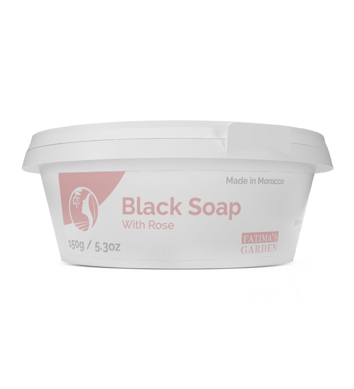 Fatima's Garden Black Soap with Rose Oil - 100% Natural Exfoliating Soap 150g for Glowing Skin - Buy Online on GoSupps.com