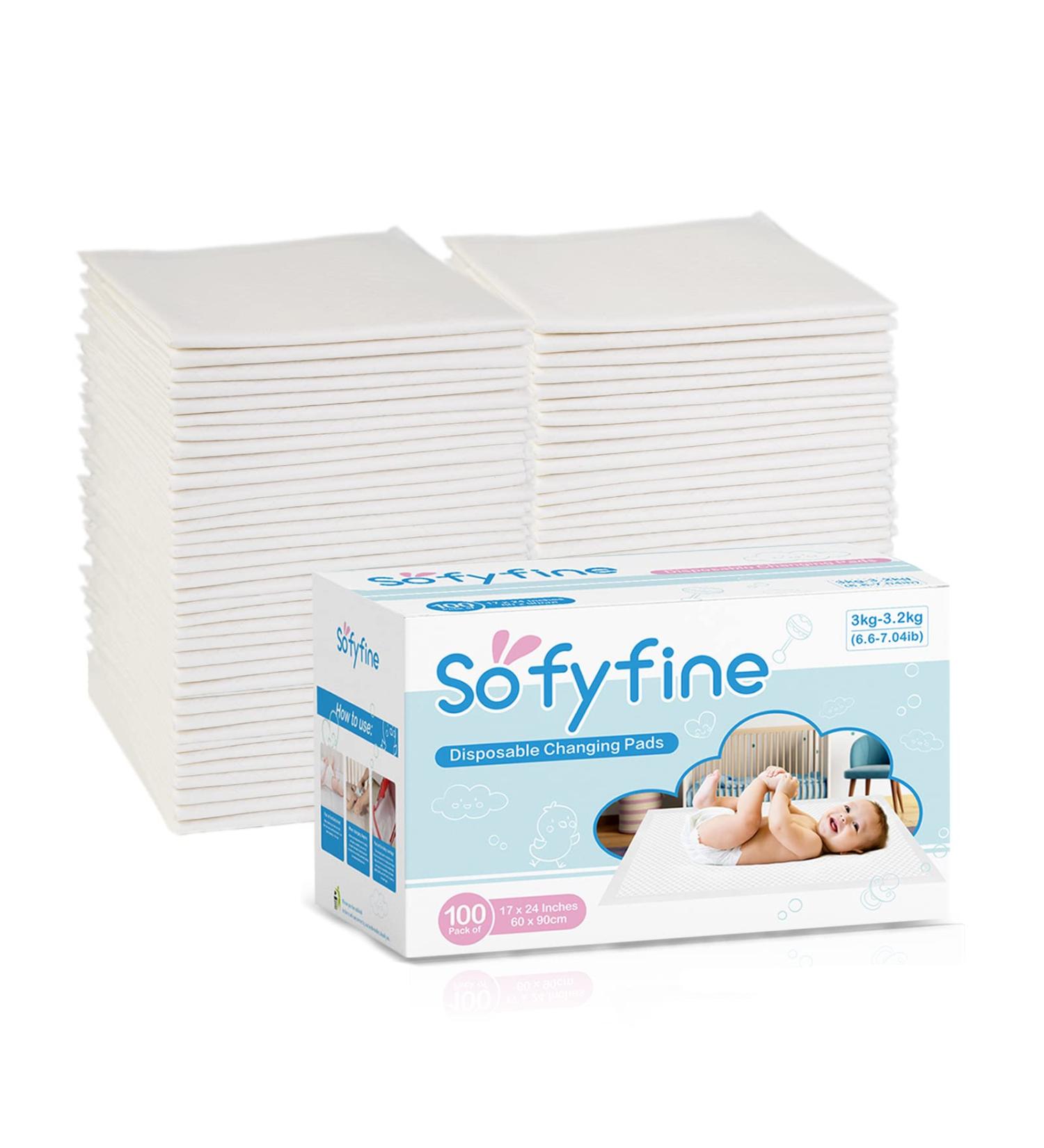 SOFYFINE Disposable Changing Pads - 100 Count Waterproof Bed Pads for Baby | Underpads for Changing Table, Newborn Diaper Pad Liners | Toddler Pee Pad 24 x 17 Inches - White - Buy Online on GoSupps.com