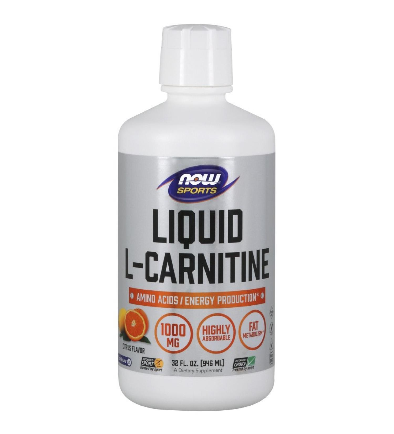 NOW Foods Sports Liquid L-Carnitine Citrus Flavor 1000mg 32 fl oz - Buy Online - Buy Online on GoSupps.com