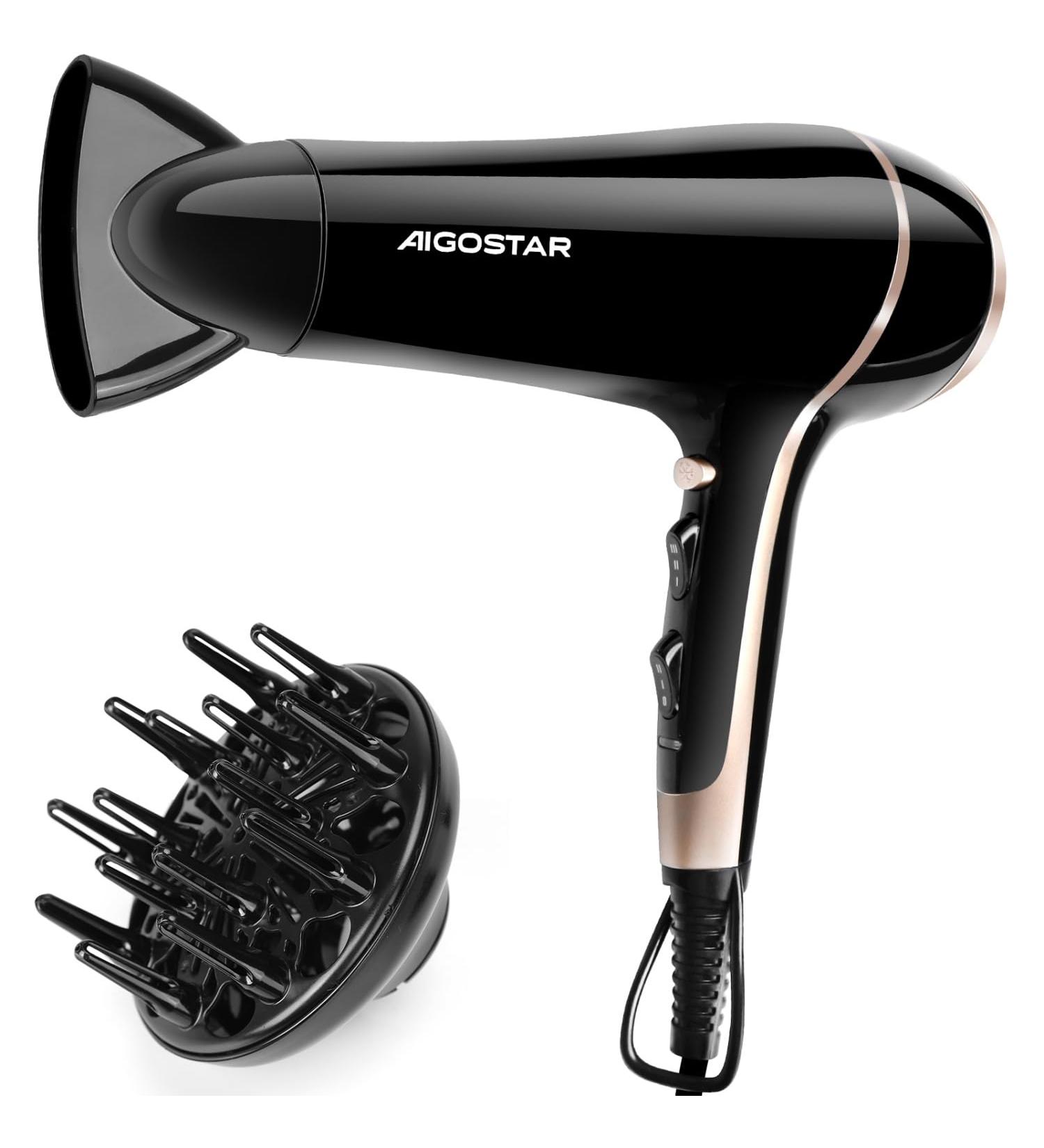 Aigostar Lora 2400W Ionic Hair Dryer - 3 Temperature Levels 2 Airflow Speeds Black - International Shipping Available - Buy Online on GoSupps.com