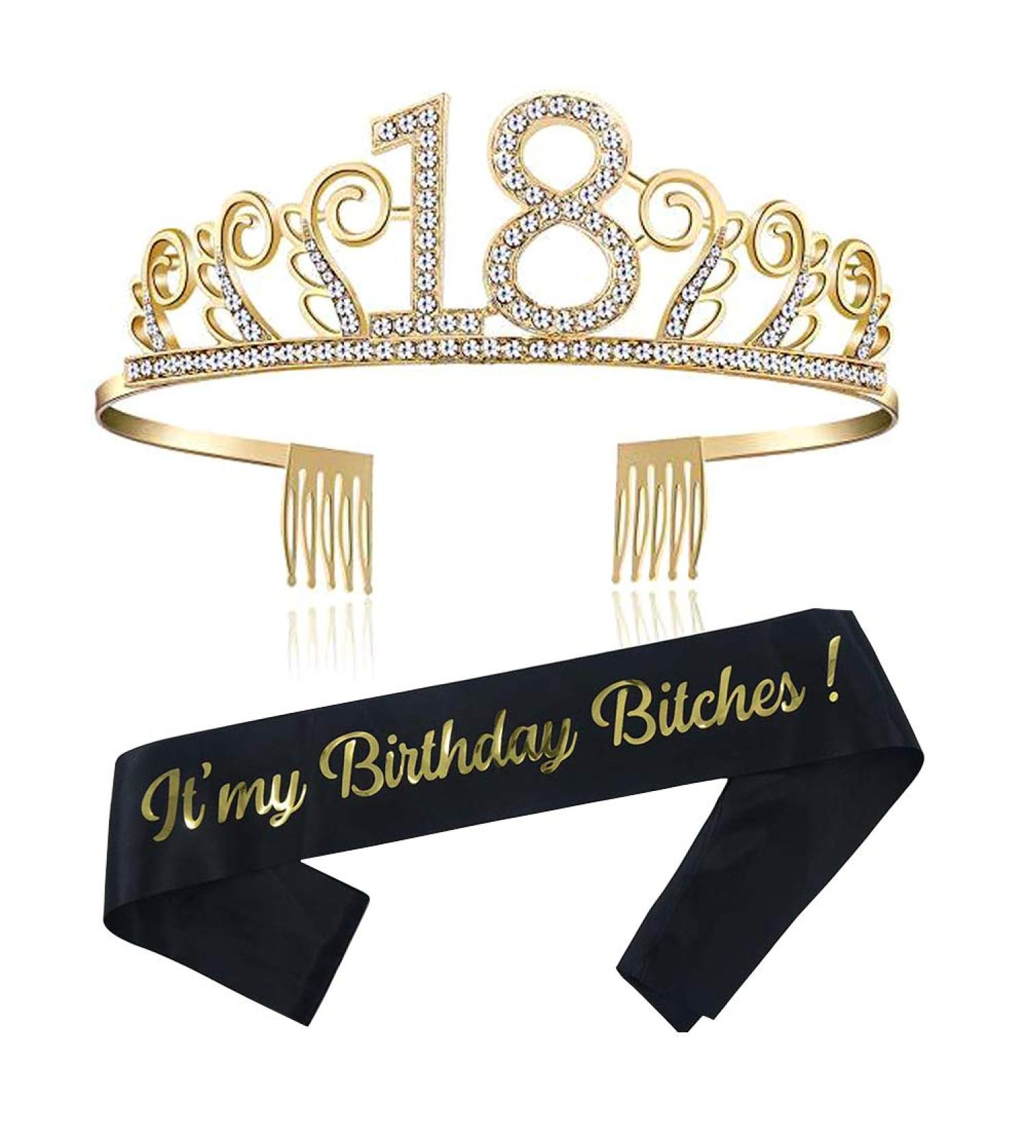 Oro 18th Birthday Crown Tiara & Birthday Sash - Silver Crystal Princess Hair Accessories for Celebrations - Buy Online on GoSupps.com