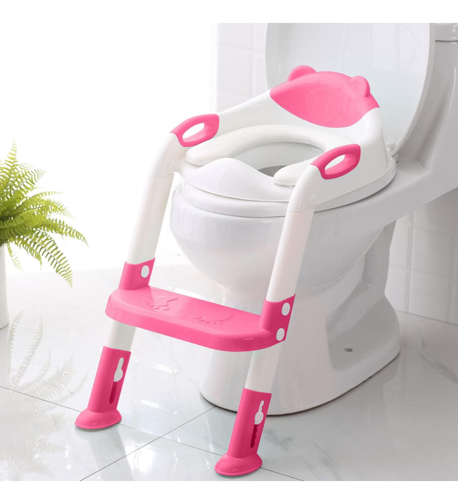 Potty Training Seat with Step Stool Ladder  Potty Training Toilet Seat for Boys Girls Kids Toddlers  Soft Cushion  Safety Handle  Anti-slip Step Pads  Baby Toddler Potty Seat for Toilet Baby Pink - Buy Online on GoSupps.com