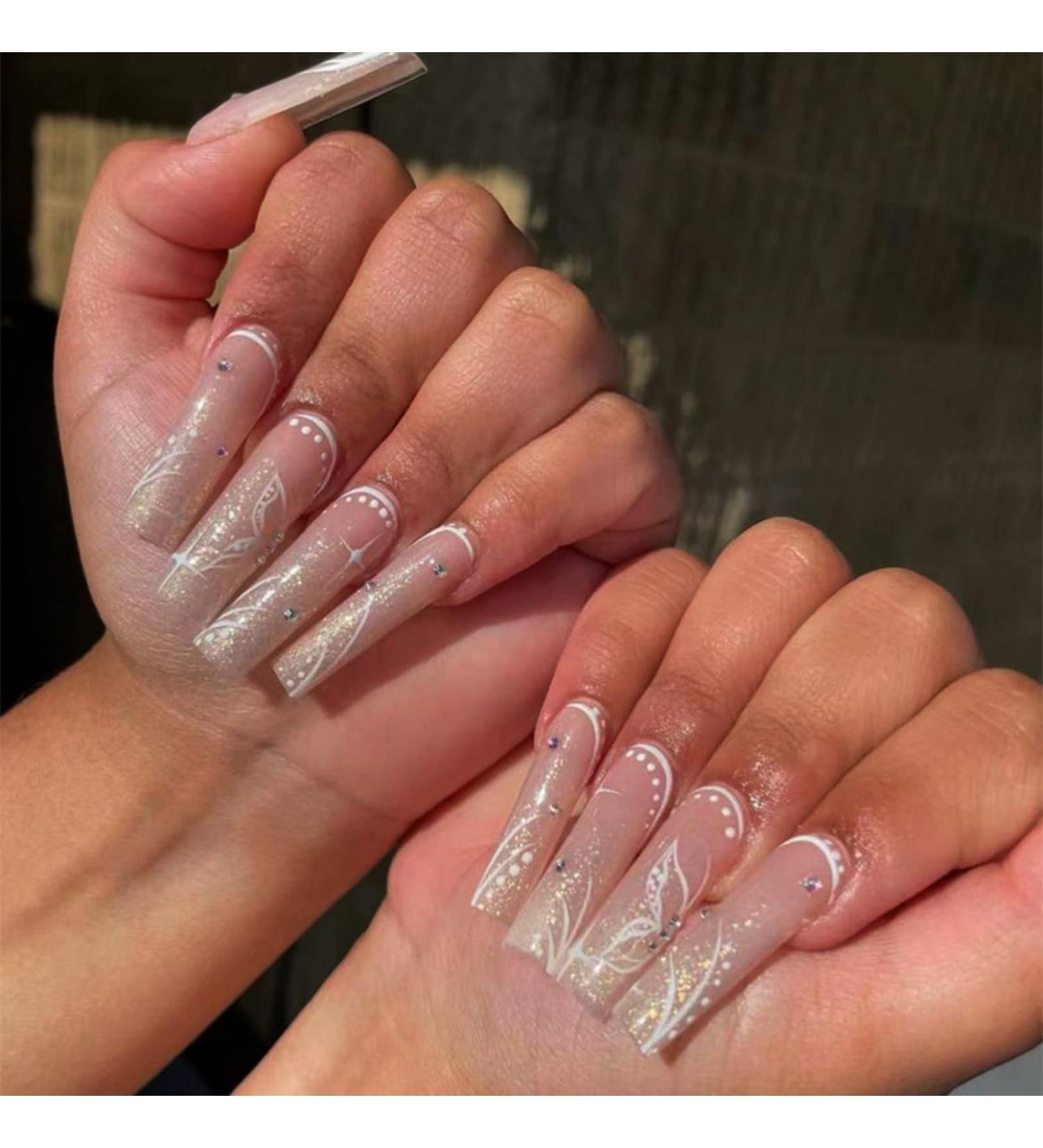 Buy Justotry 24pcs White Butterfly Coffin Nails - Rhinestone Press-On Ballerina Artificial Fingernails for Women - Buy Online on GoSupps.com