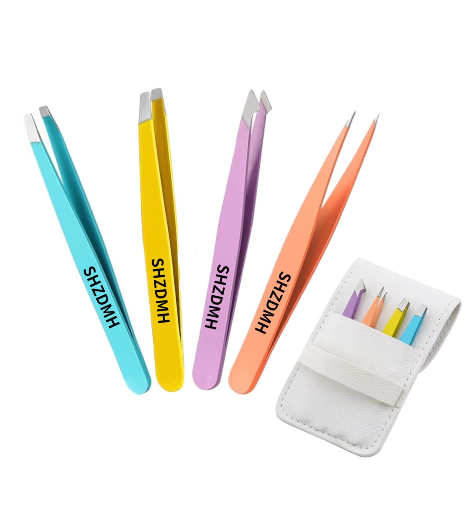 Stainless Steel Precision Tweezers Set for Ingrown Hair Removal and Lash Extensions - 4 Piece Kit with Leather Case - Ideal Women's Gift - Buy Online on GoSupps.com