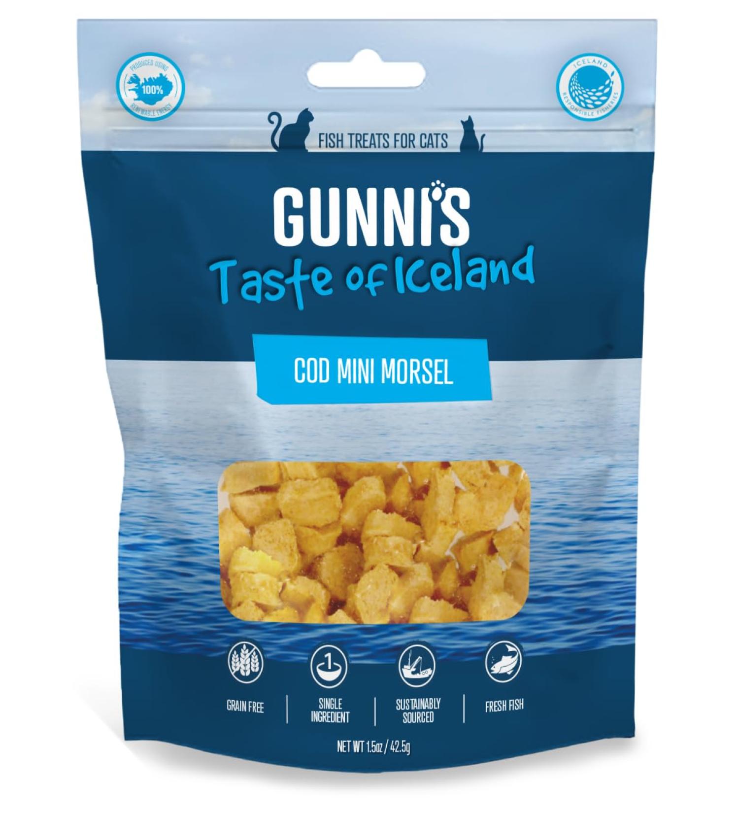 Gunnis Cod Mini Morsel Natural Cat Treats - 100% Pure Icelandic White Fish Healthy Cat Treats. Hypoallergenic Omega Rich Low Fat Sustainably Sourced Cat Snacks. No Additives or Fillers. 42.5g 42.5 g (Pack of 1) Cod Mini Morsel - Buy Online on GoSupps.com