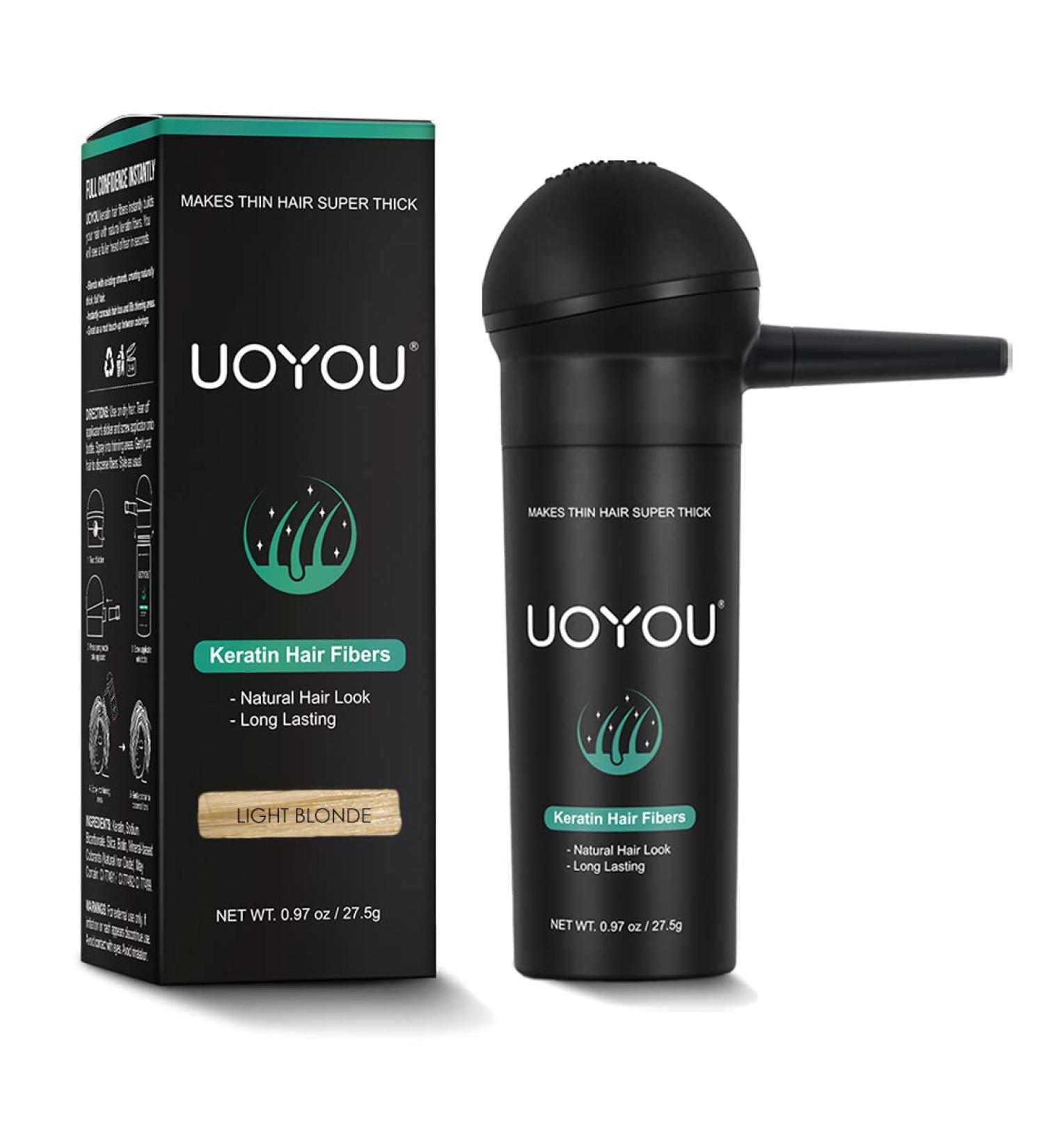 UOYOU Light Blonde Hair Fibres 27.5g Bottle | Natural Keratin Hair Loss Concealer for Men and Women | Hair Building Fibres Powder - Pack of 1 - Buy Online on GoSupps.com