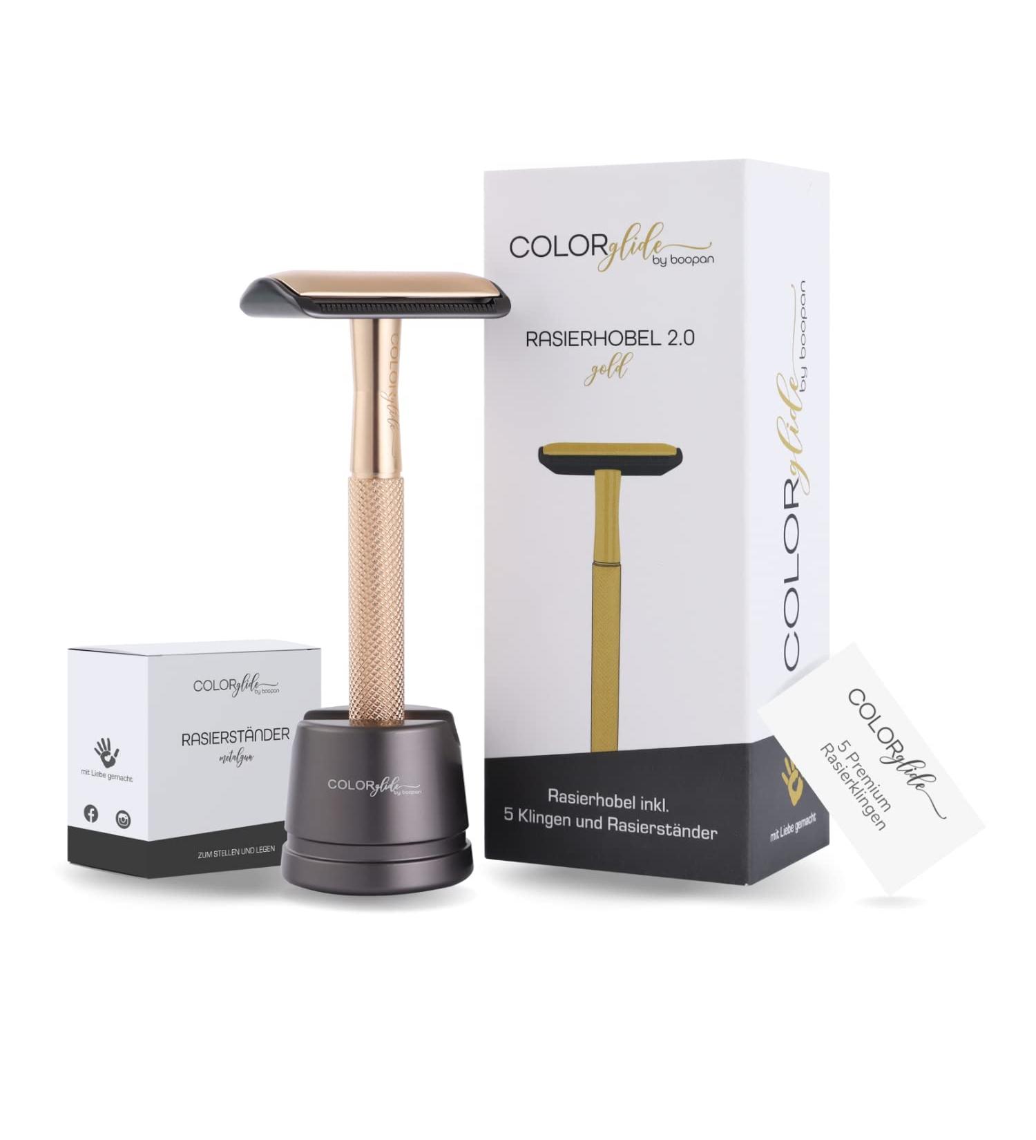 COLORGLIDE Razor Plane for Women | Zero Waste Safety Razor Set with Stands & Blades | Closed Comb Ladies Razor in Gold | Eco-Friendly Grooming Solution - Buy Online on GoSupps.com