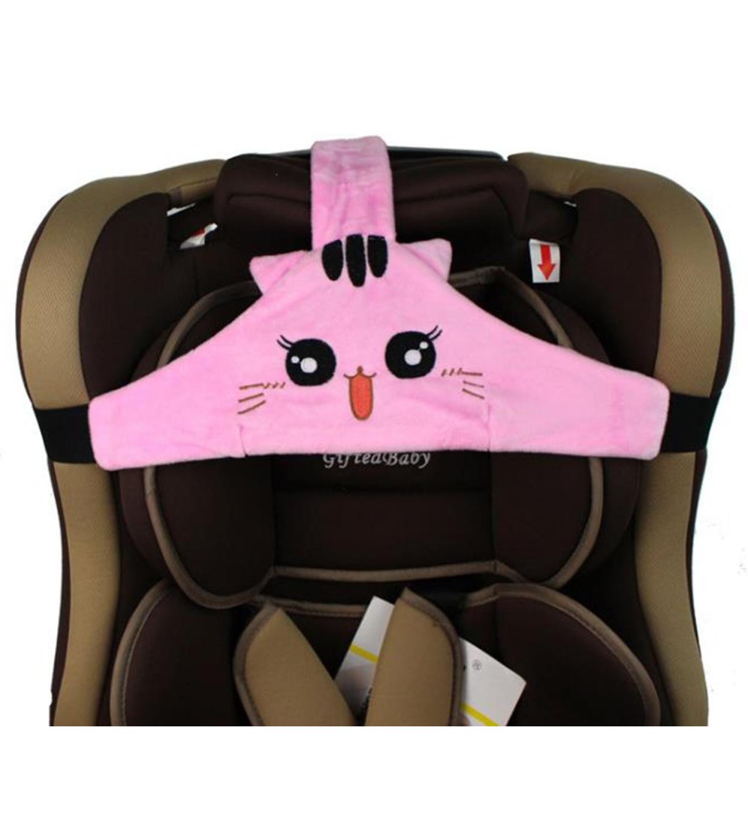 MINGZE Baby Car Seat Head Support & Safety Belt Protector - Adjustable Sleep Positioner for Child's Cozy & Safe Travel (Pink) - Buy Online on GoSupps.com