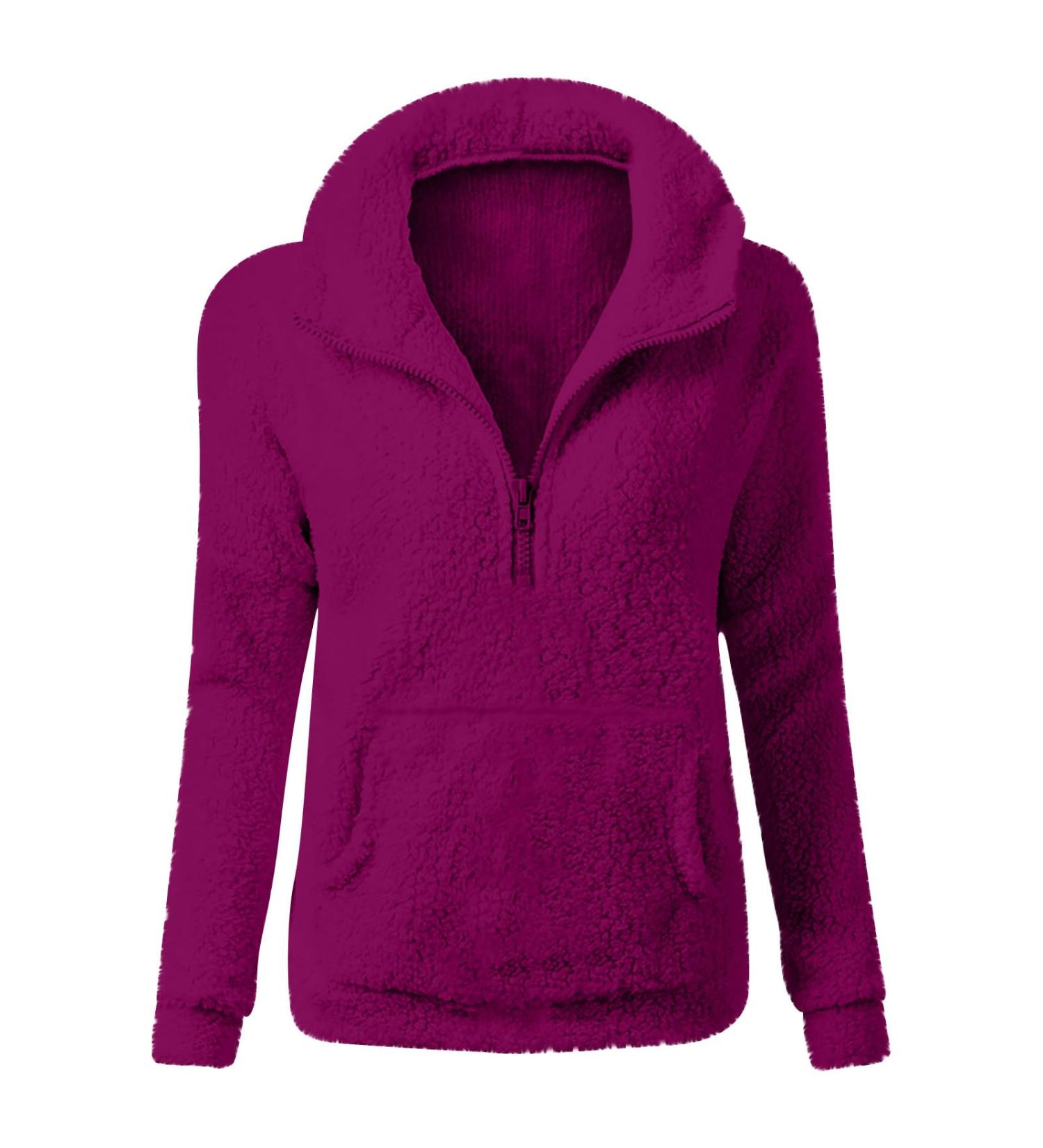 oelaio Jackets for Women Polar Fleece Lined Jacket Sherpa Full Zip Up Stand Collar Sweatshirt Jacket with Kangaroo Pocket Hot Pink Large - Buy Online on GoSupps.com