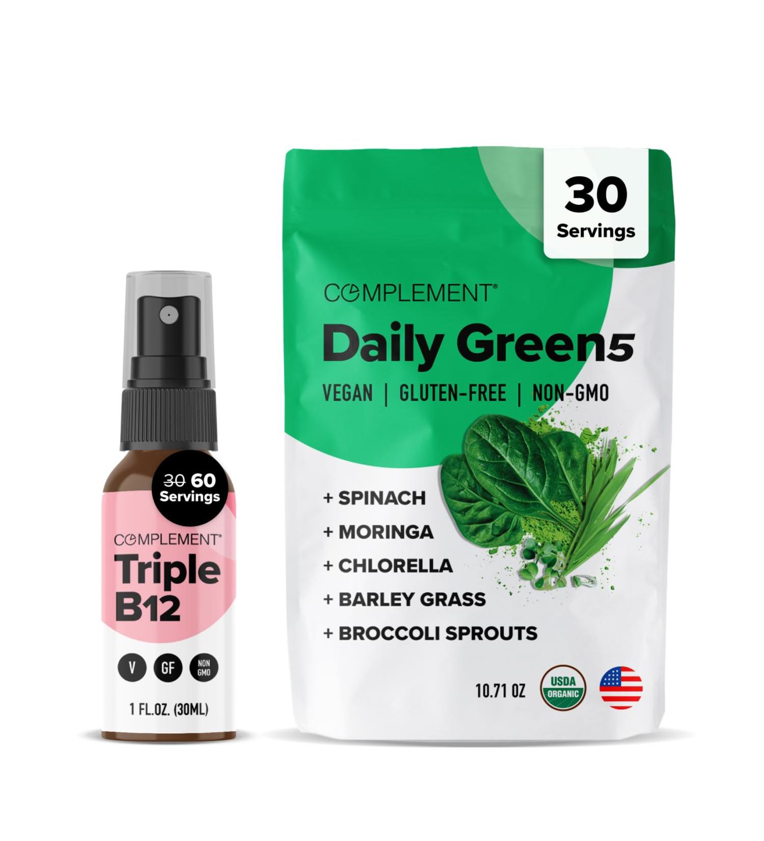 Complement Daily Greens & Triple B12 Spray Bundle Comprehensive Nutrient Support for Energy and Wellness - Buy Online on GoSupps.com