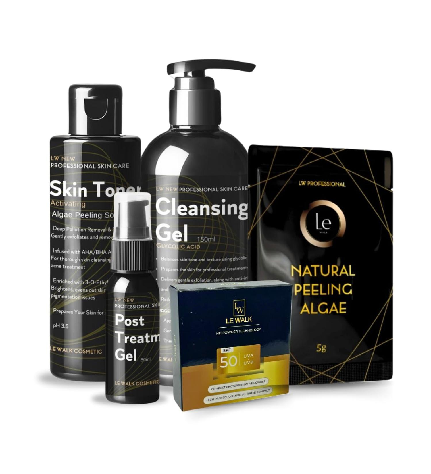 Le Walk Professional Skincare Set 5-Piece Algae Peeling Kit with Toner Cleansing Gel Post Treatment Gel and SPF50 Powder - Buy Online on GoSupps.com