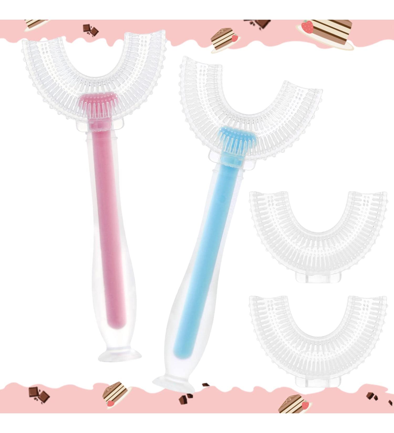 Kids' U-Shaped Training Toothbrush Set | Food Grade Silicone Brush Head | 360 Oral Cleaning Design | Ages 6-12 | 4-Piece Set - Buy Online on GoSupps.com