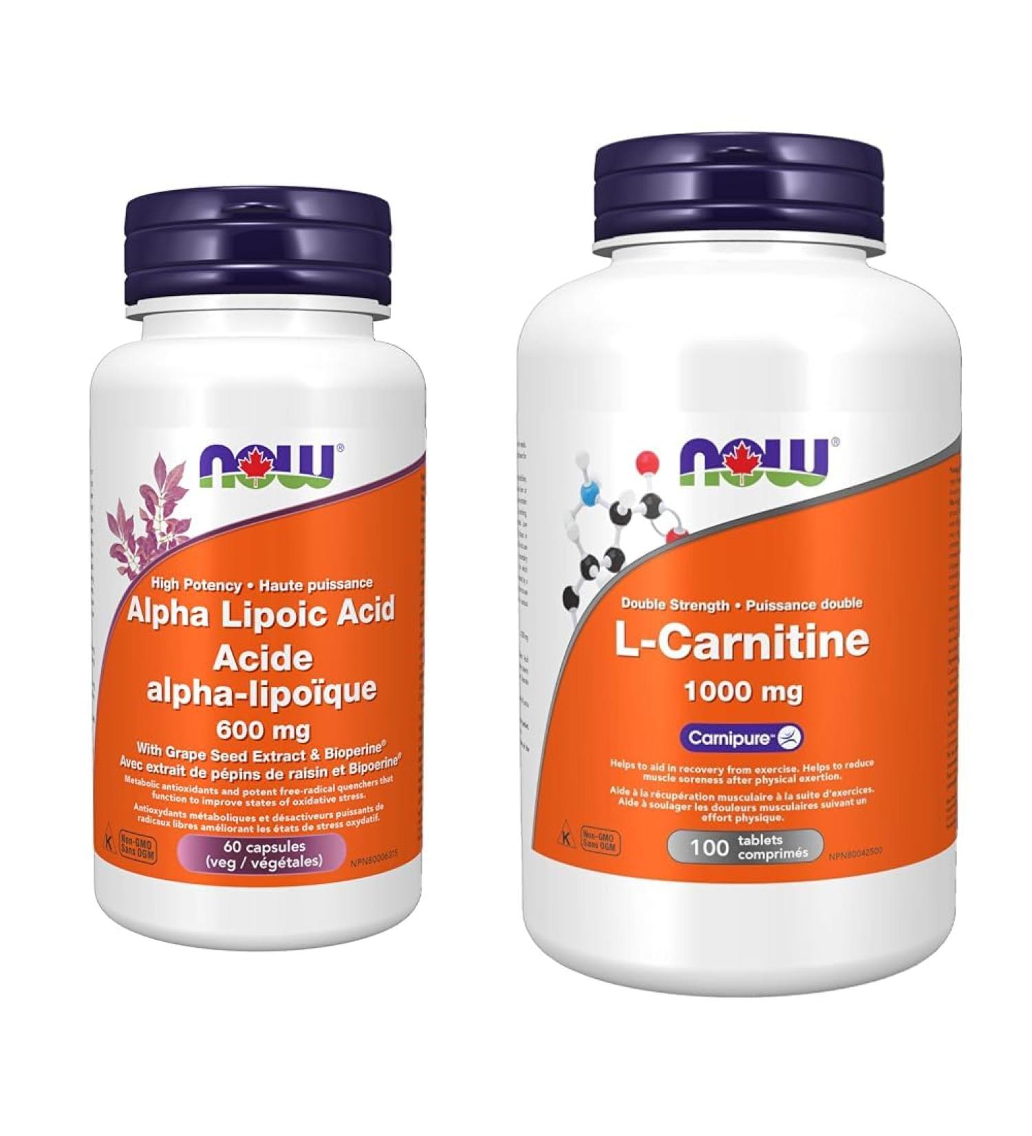 NOW Alpha Lipoic Acid 600mg 60 Veg Capsules & L-Carnitine Double Strength 1000mg 100 Tablets SUPPLEMENT + SUPPLEMENT L-Carnitine - Buy Online on GoSupps.com