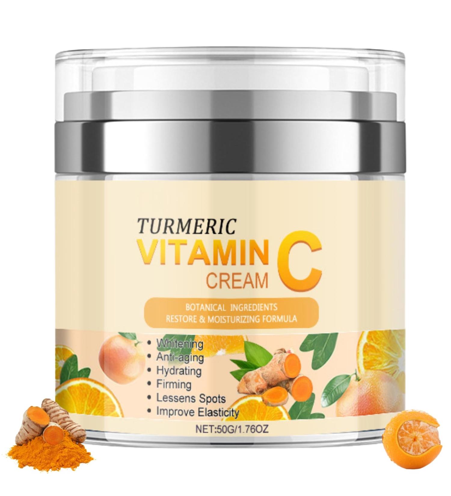 Turmeric Vitamin C Cream 50g - Brightening Face Moisturiser Firming Turmeric Face Cream with Vitamin C for Glowing Skin Natural Ingredients - Buy Online on GoSupps.com