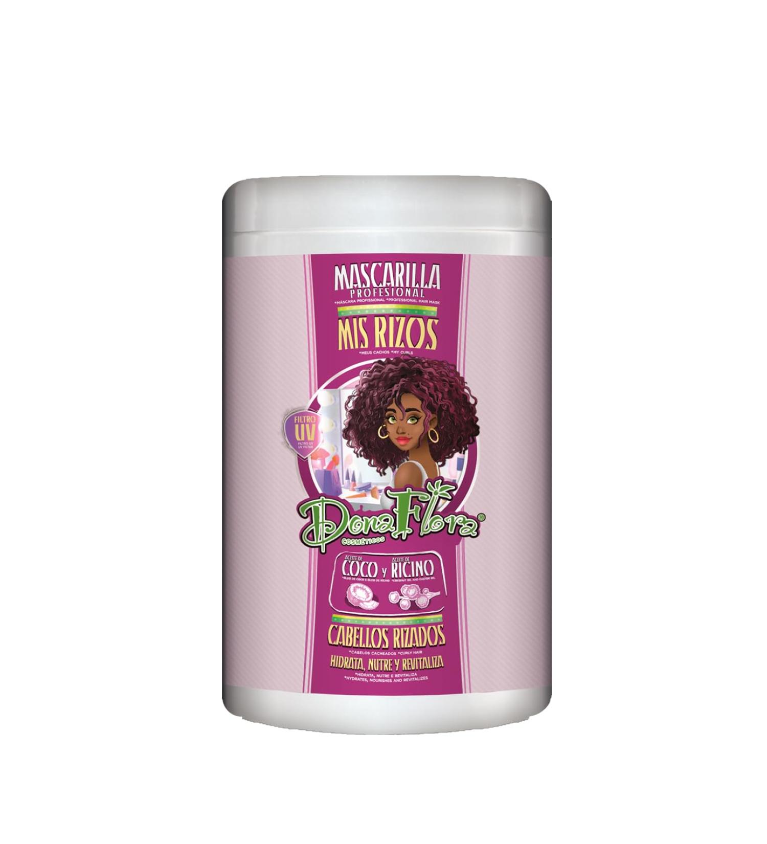 DONA FLORA Hair Mask Mis Rizos 1000 ml deep care for curly and wavy hair moisture & antifrizz sulphatefree and parabenfree for defined soft curls