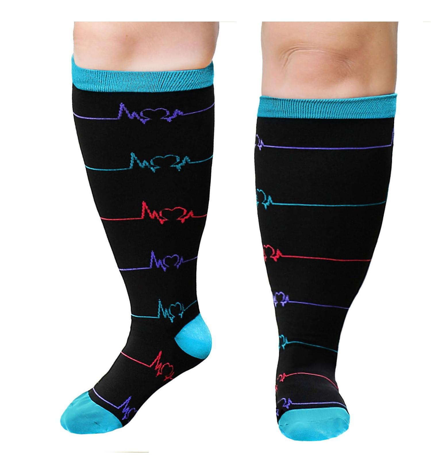 Zfsock Compression Stockings for Thick Calves | Medical Support Socks 20-30mmHg for Men & Women | Oversize Travel & Sport Socks for Nurses | 3XL Heartbeat Design - Buy Online on GoSupps.com