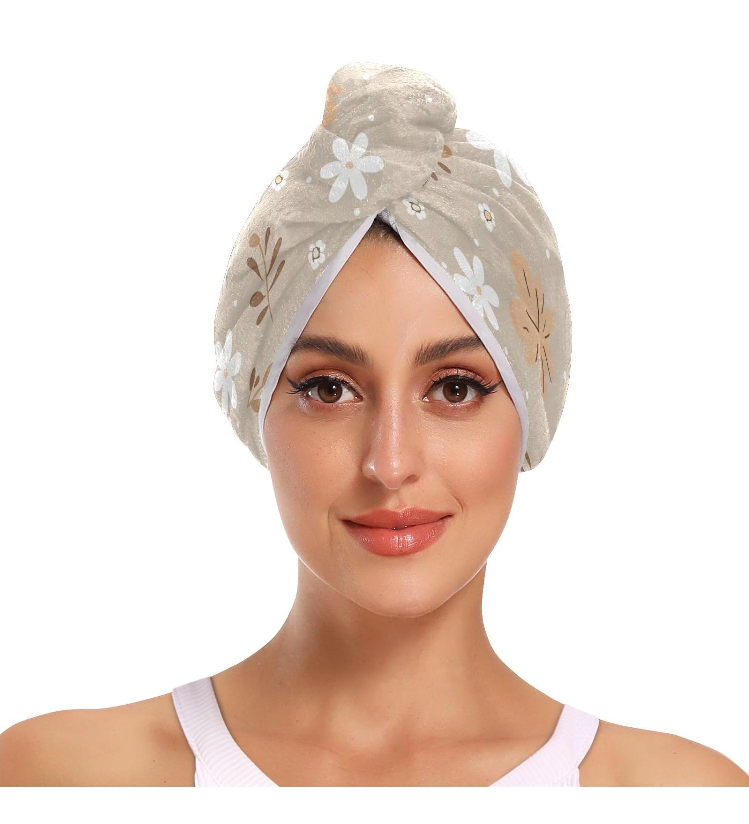 Flower Hair Towel 2 Pack - Super Absorbent Quick Dry Hair Turbans for Women & Girls | Ideal Hair Drying Solution - Buy Online on GoSupps.com