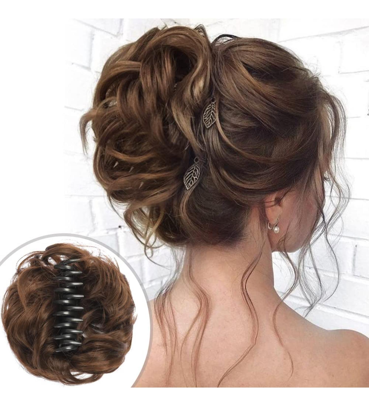 QIAORUIXIN Light Brown Claw Clip Hair Bun - Messy Curly Hairpiece for Women - Buy Online on GoSupps.com