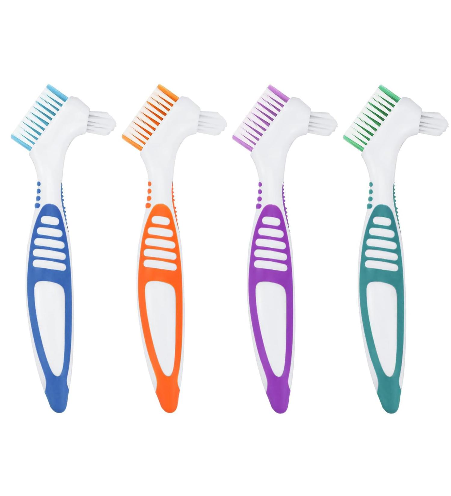 Prosthetic Toothbrush Set - 4 Multi-Layered Denture Brushes for False Teeth | Ergonomic Design & 4 Colors - Buy Online on GoSupps.com
