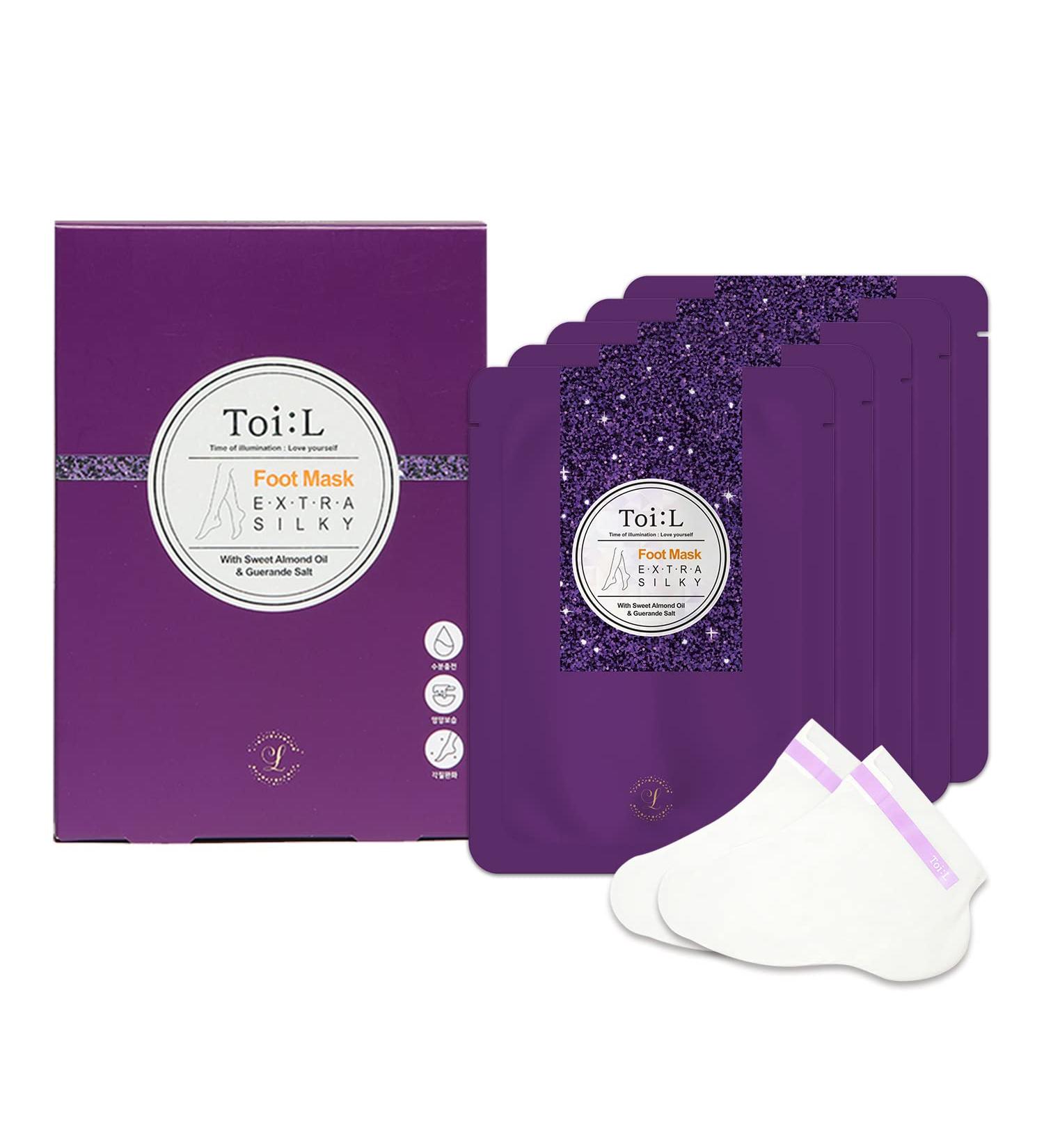 TOI L Extra Silky Foot Mask Glove 5 Pairs - Premium Intensive Moisturizing Foot Care Treatment | Repair & Nourish Dry, Rough Feet (Guerande Salt & Sweet Almond Oil) - Buy Online on GoSupps.com