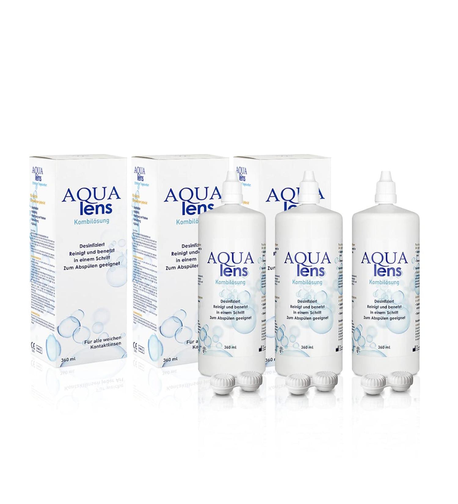 Aqua Lens Contact Lens Solution - 1080ml with 3 Containers | Premium All-in-One HPMC Formula for Soft Lenses - Buy Online on GoSupps.com