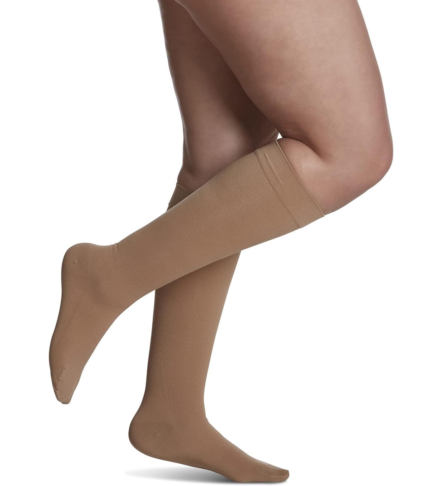 Sigvaris Women’s Essential Cotton 230 Closed Toe Calf-High Socks 20-30mmHg - Medium Long - Light Beige | International Shipping Available - Buy Online on GoSupps.com