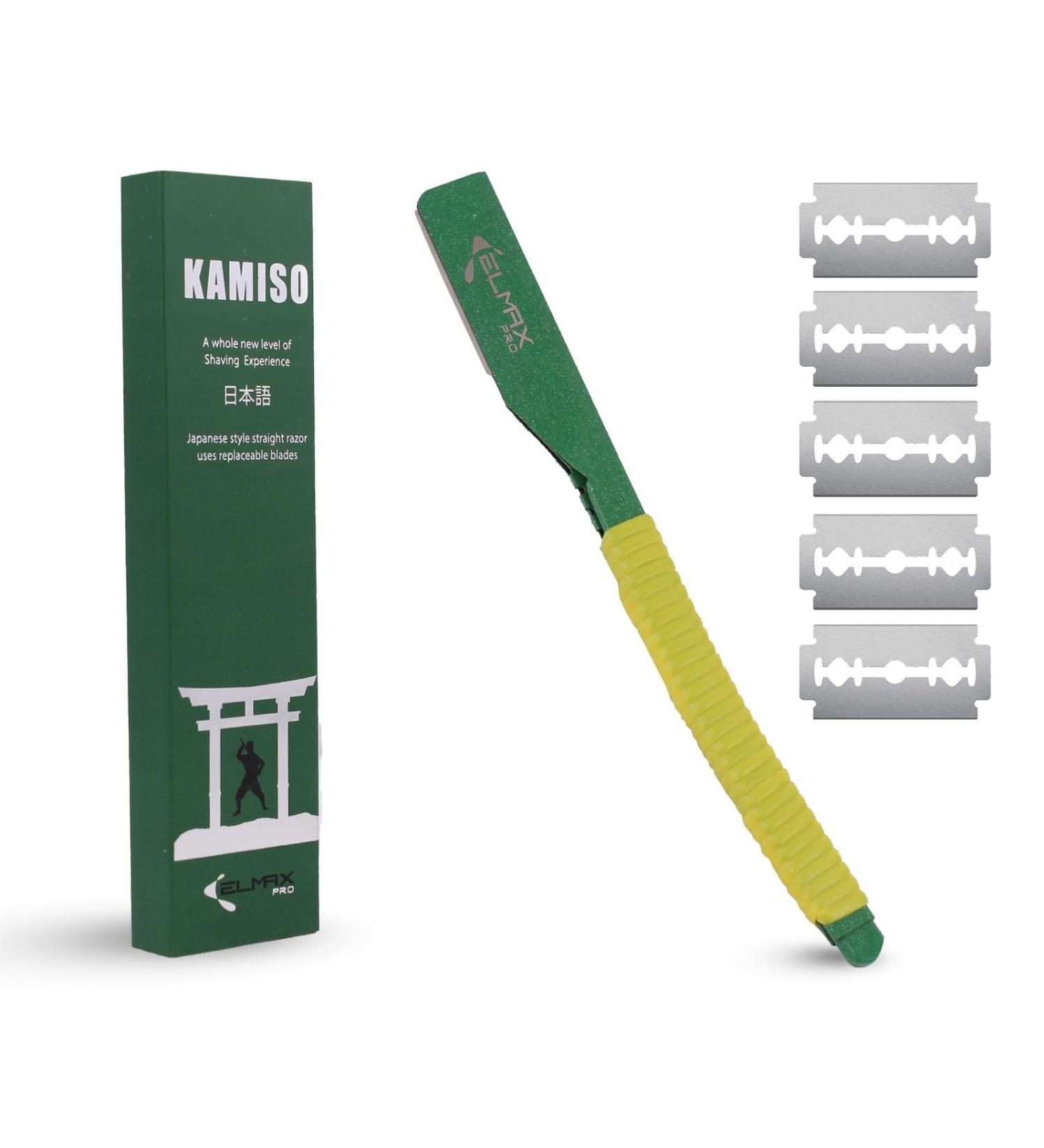 Kamiso Japanese Straight Edge Razor | Premium Barber Razor with 5 Stainless Steel Blades | Men's Freehand Shaving Tool - Buy Online on GoSupps.com