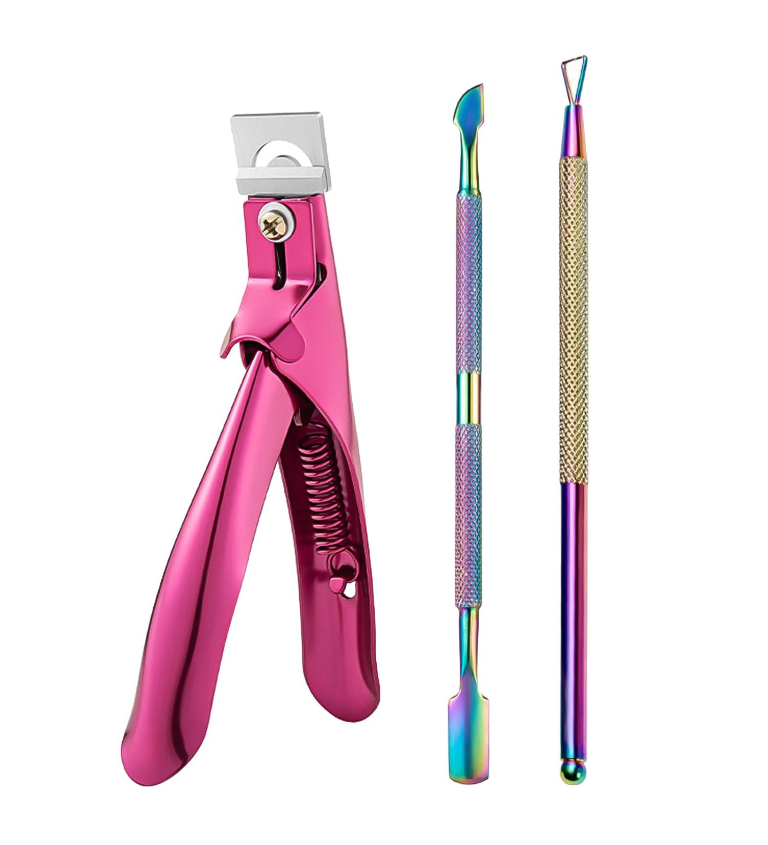 Acrylic Nail Clippers Nail Tips Cutter for Acrylic False Fake Gel Artificial Nails Professional Manicure Pedicure Trimmer Nail Care Tools Nail Trimmer with Cuticle Pusher Triangular Cuticle Peeler - Buy Online on GoSupps.com