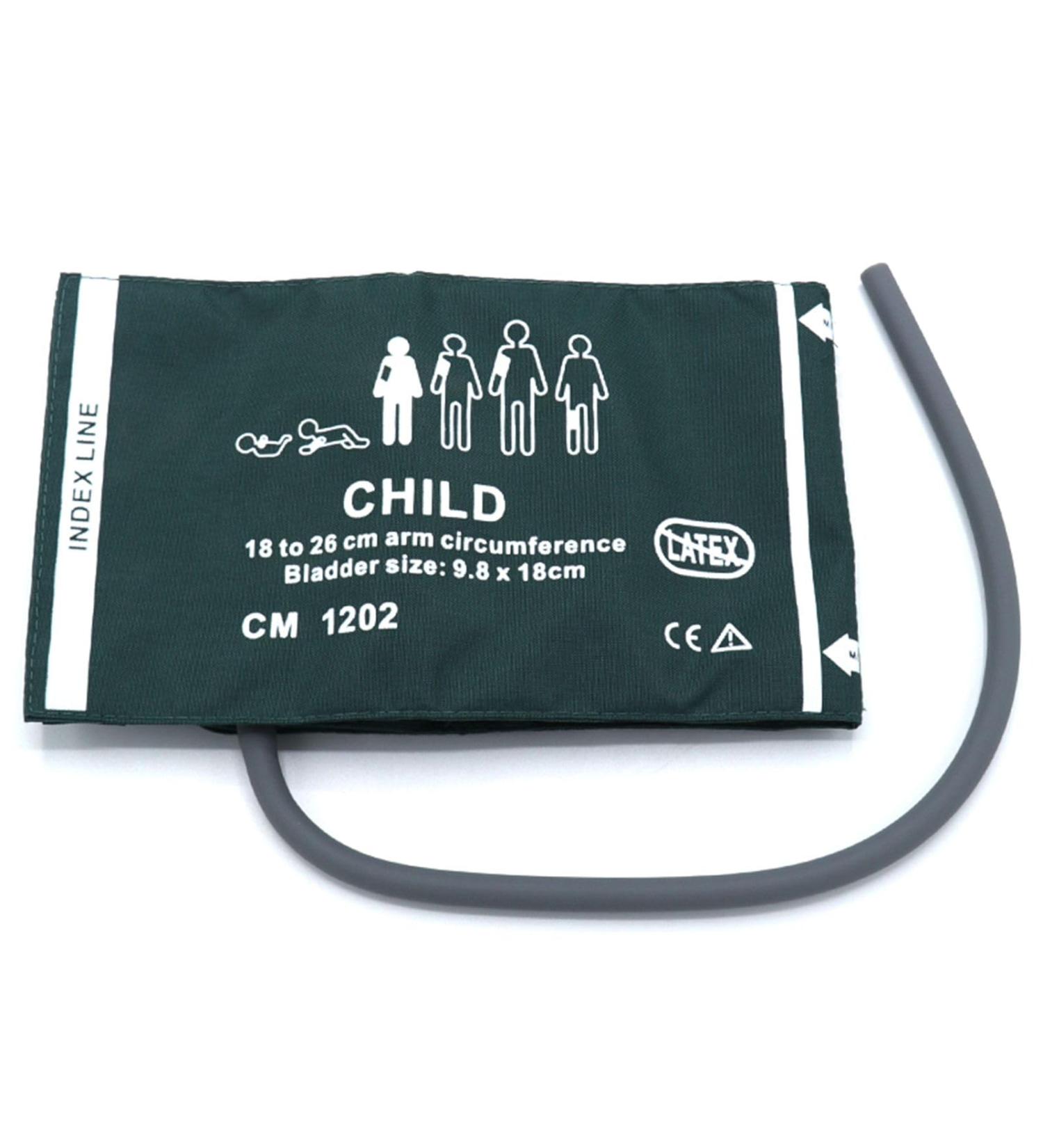 Universal NIBP Cuff for Pediatric | 18-26 cm Reusable Blood Pressure Cuff | Single Tube Green Nylon Replacement - Buy Online on GoSupps.com