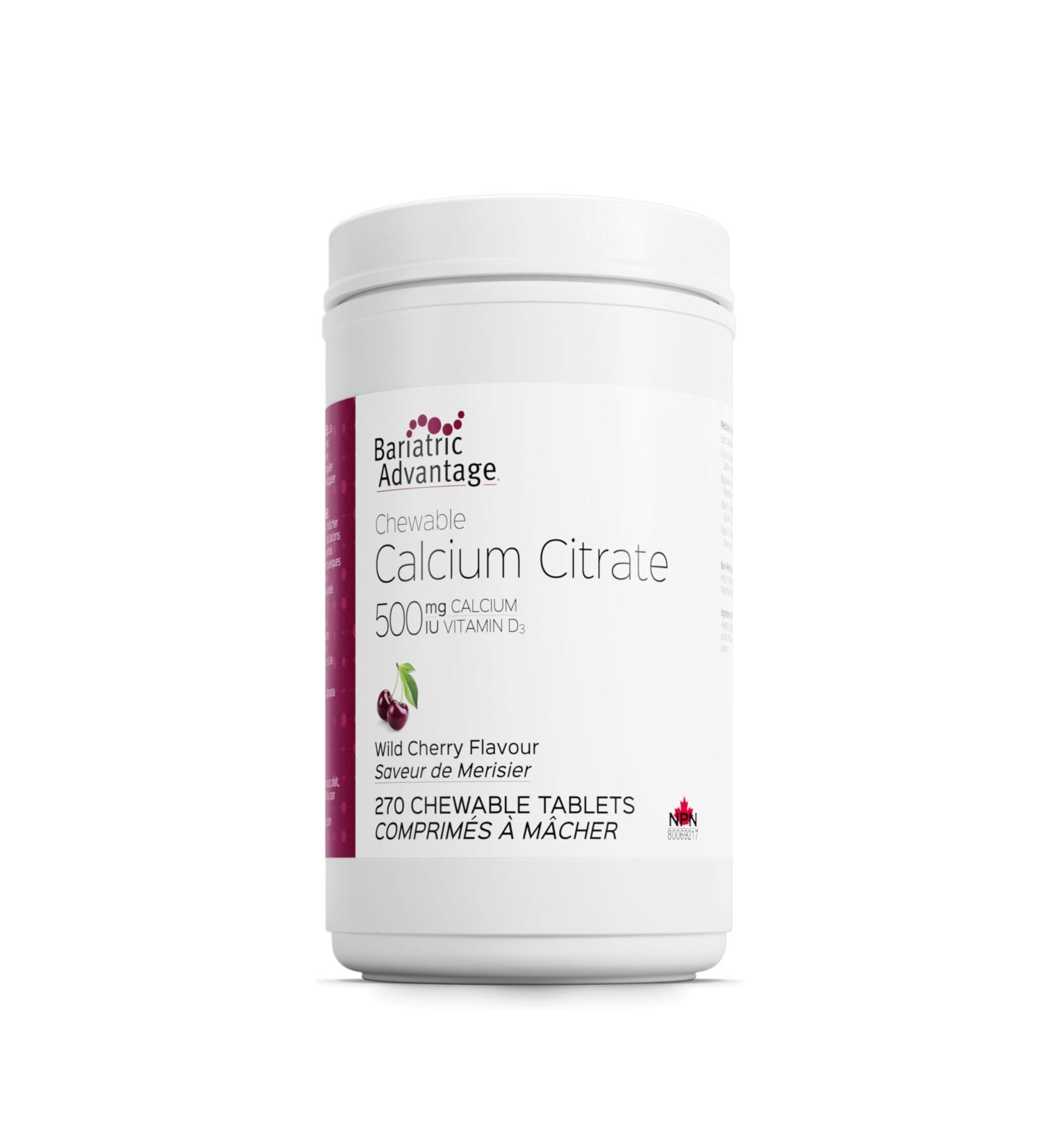 Bariatric Advantage Calcium Citrate Chewable Tablets - Wild Cherry Flavor - 270 Chewable Tablets - Buy Online on GoSupps.com