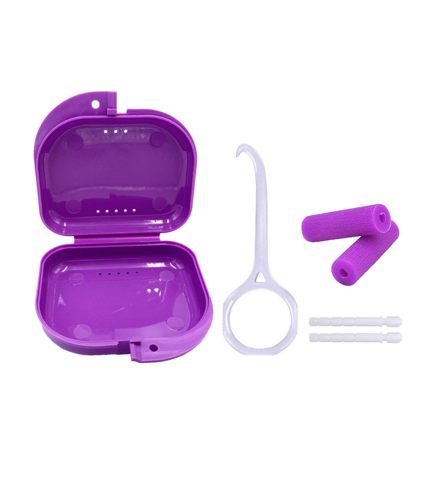 Invisible Orthodontic Set - 4 Pieces | Alignment Tool Retainer Case & 2 Oral Care Tools | Perfect for International Shipping (Purple) - Buy Online on GoSupps.com