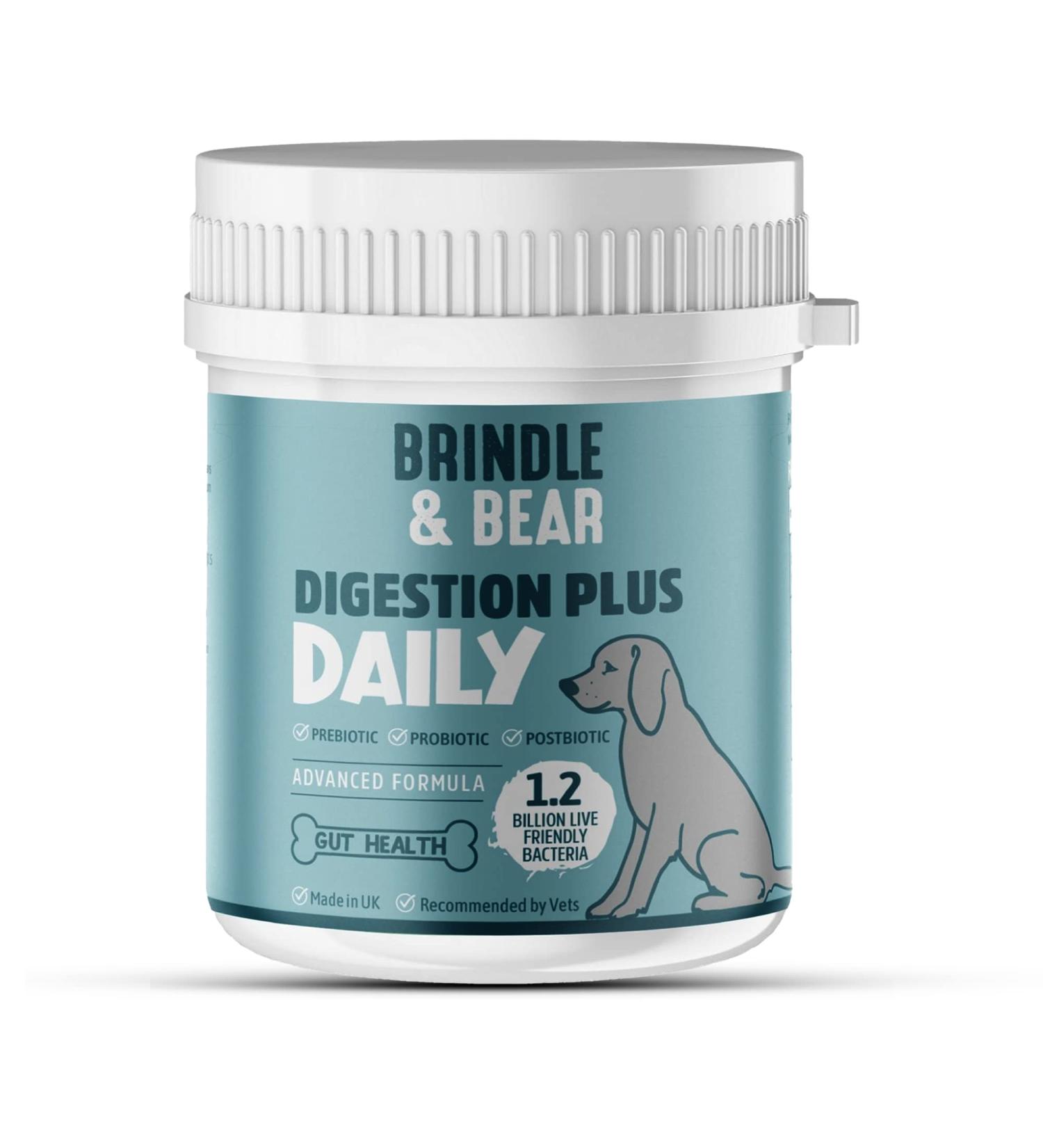 Brindle & Bear Digestion Plus Daily Veterinary Endorsed Dog Probiotic Powder Supplement Helps With Gut Health Digestive Health Sensitive Stomach Itchy Skin Natural Pesticide & GMO Free Formula 150g - Buy Online on GoSupps.com