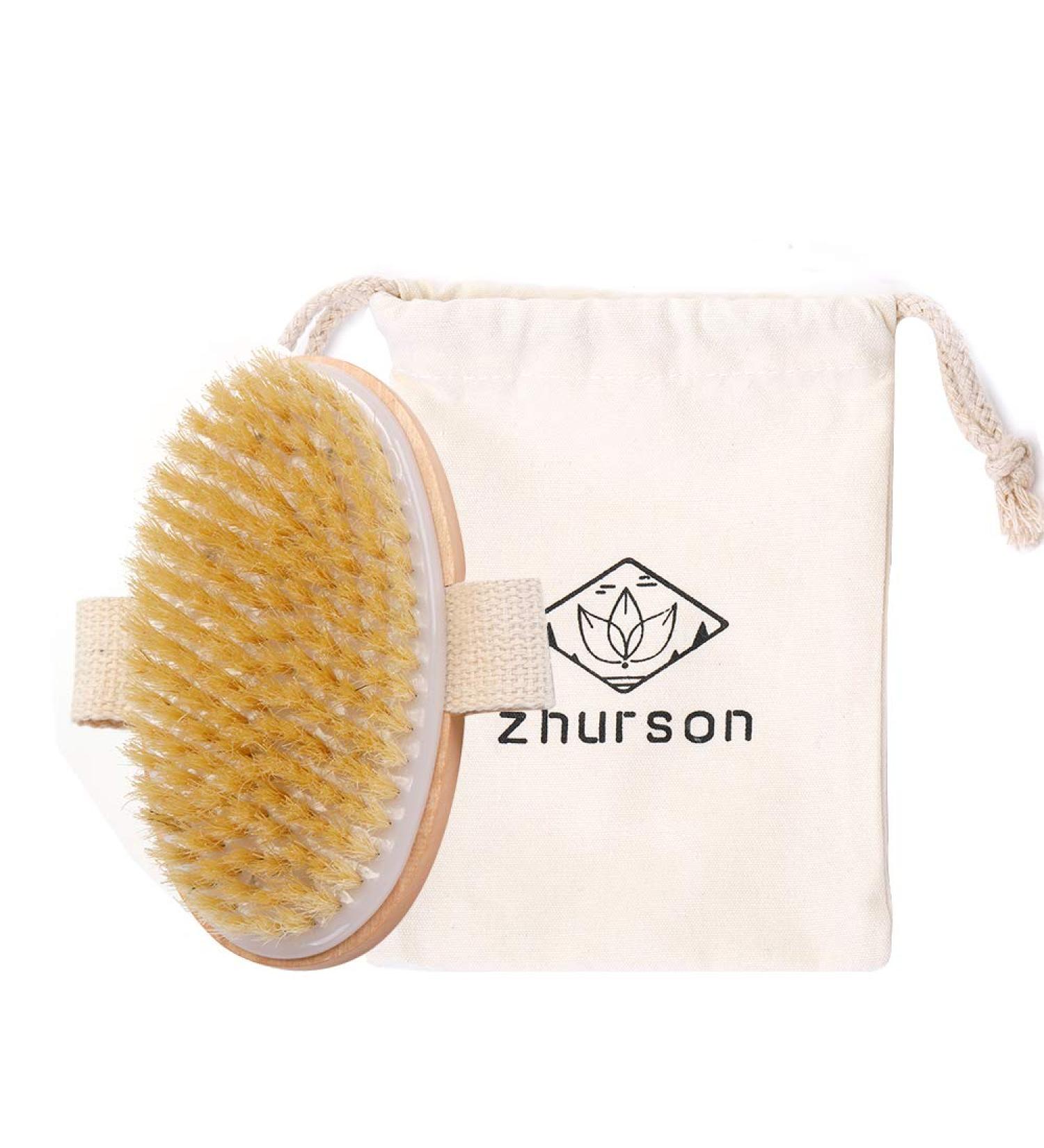 Zhurson Oval Dry Brushing Body Bath Brush - Natural Bristles for Exfoliation and Circulation Boost - Buy Online on GoSupps.com