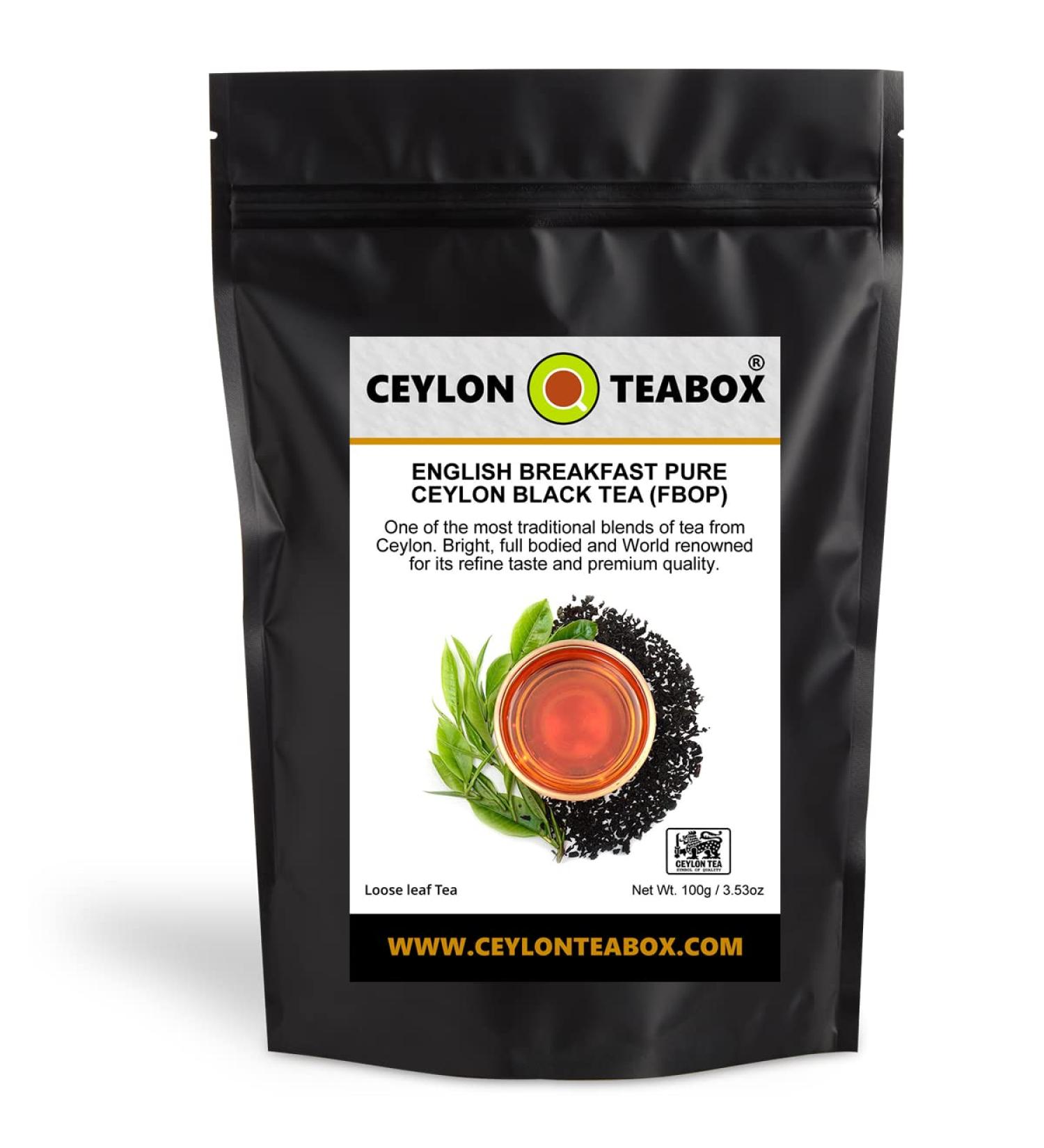 Ceylon Teabox English Breakfast Tea Pure Ceylon Loose Leaf Black Tea (FBOP) English Breakfast Tea Loose Leaf Tea Ceylon Black Tea English Breakfast Tea leaves 100g In Resealable Pouch - Buy Online on GoSupps.com