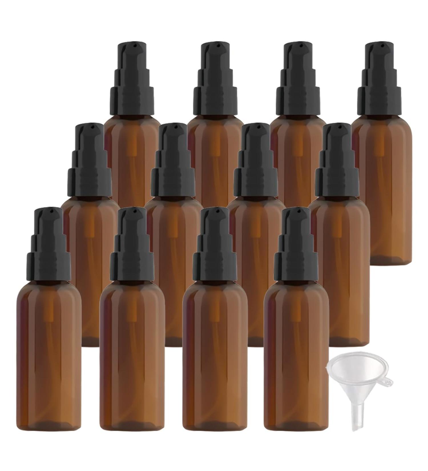 ZEOABSY 12 Pieces 50 ml Brown Lotion Bottles with Black Pump 50ml Empty PET Plastic Lotion Pump Bottle Cosmetic Gel Travel Container for Cosmetic Make up Cleaning + 2 x Funnel Brown 50 ml - Buy Online on GoSupps.com