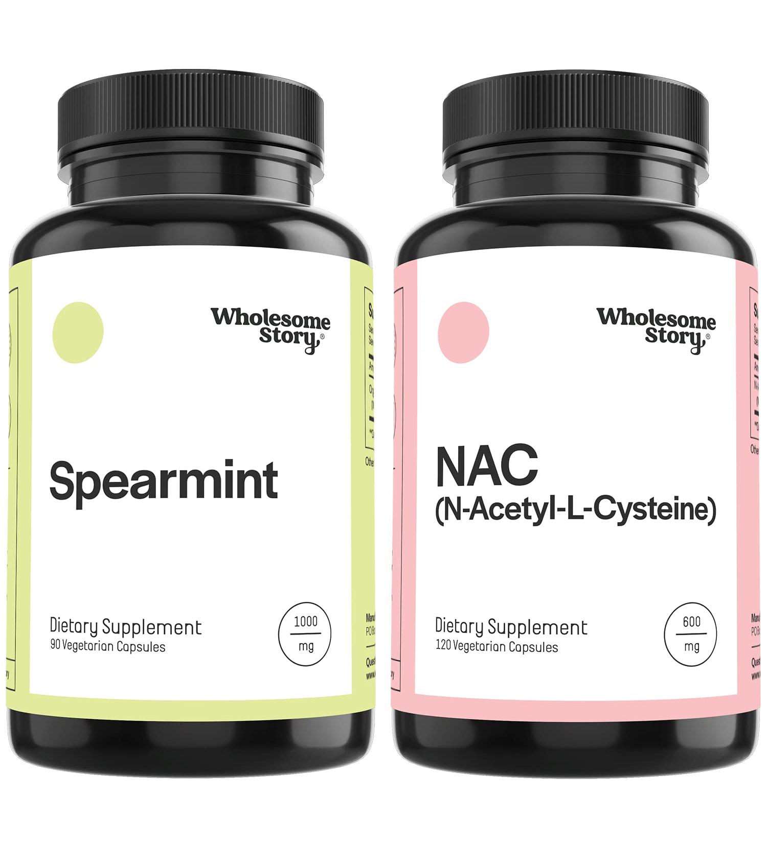 Organic Spearmint Capsules & NAC Supplement - 600mg | Wholesome Story - 30 & 120 Day Supply - Buy Online on GoSupps.com