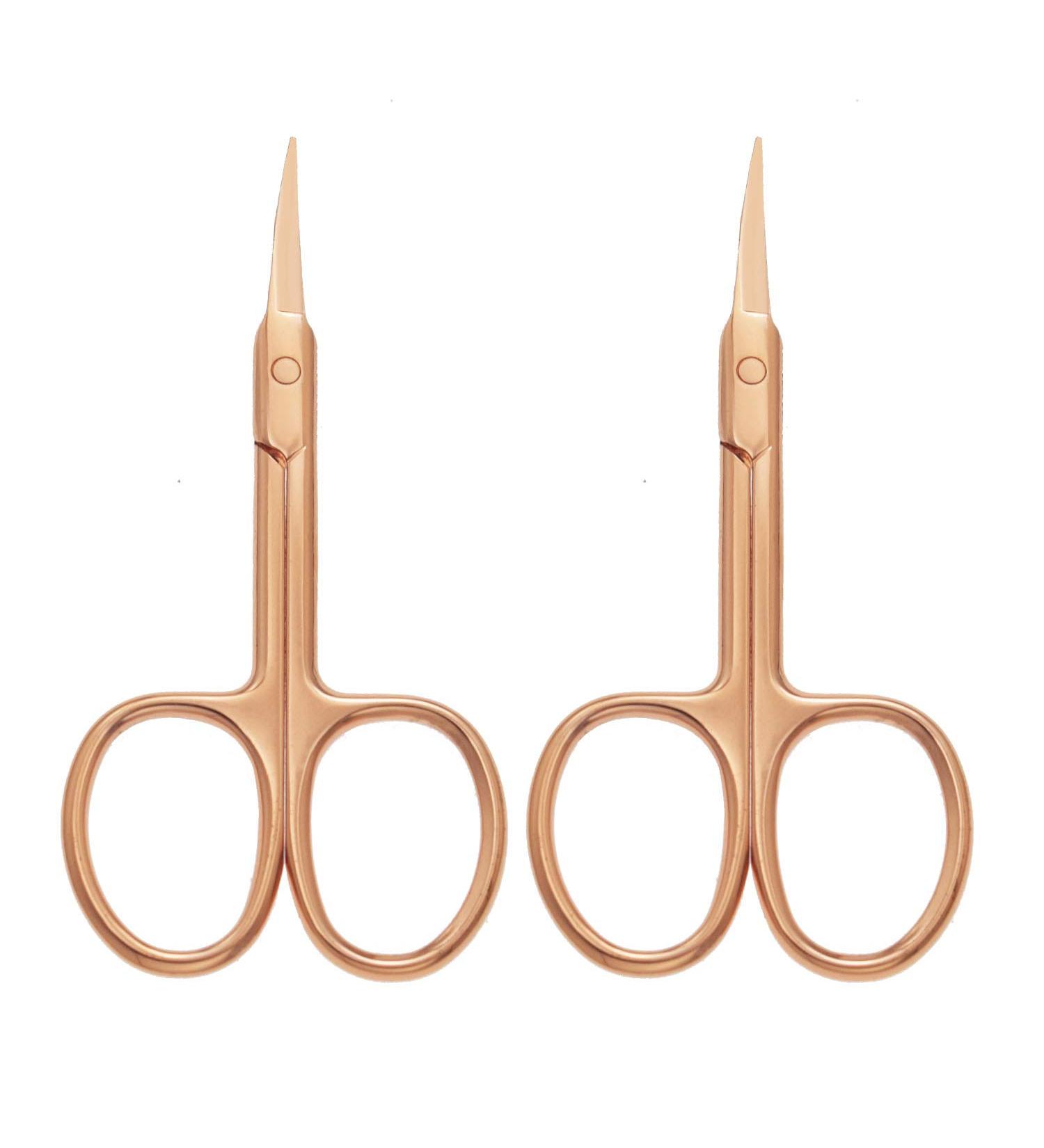 Motanar 2pcs Gold Silver Eyebrow Scissor Makeup Manicure Scissors Nails Cuticle Scissors Eyebrow Eyelashes Epilator Face Hair Removal Tools (Rose Gold)