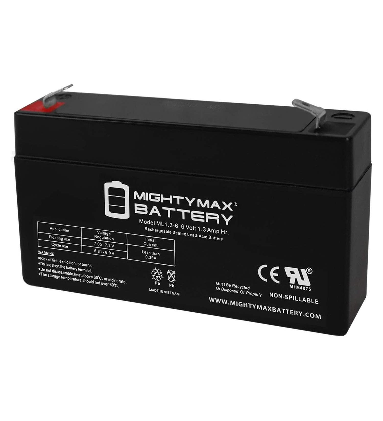 Mighty Max 6V 1.3Ah SLA Replacement Battery - Compatible with Kaiyang 3FM1.3 | International Shipping Available - Buy Online on GoSupps.com