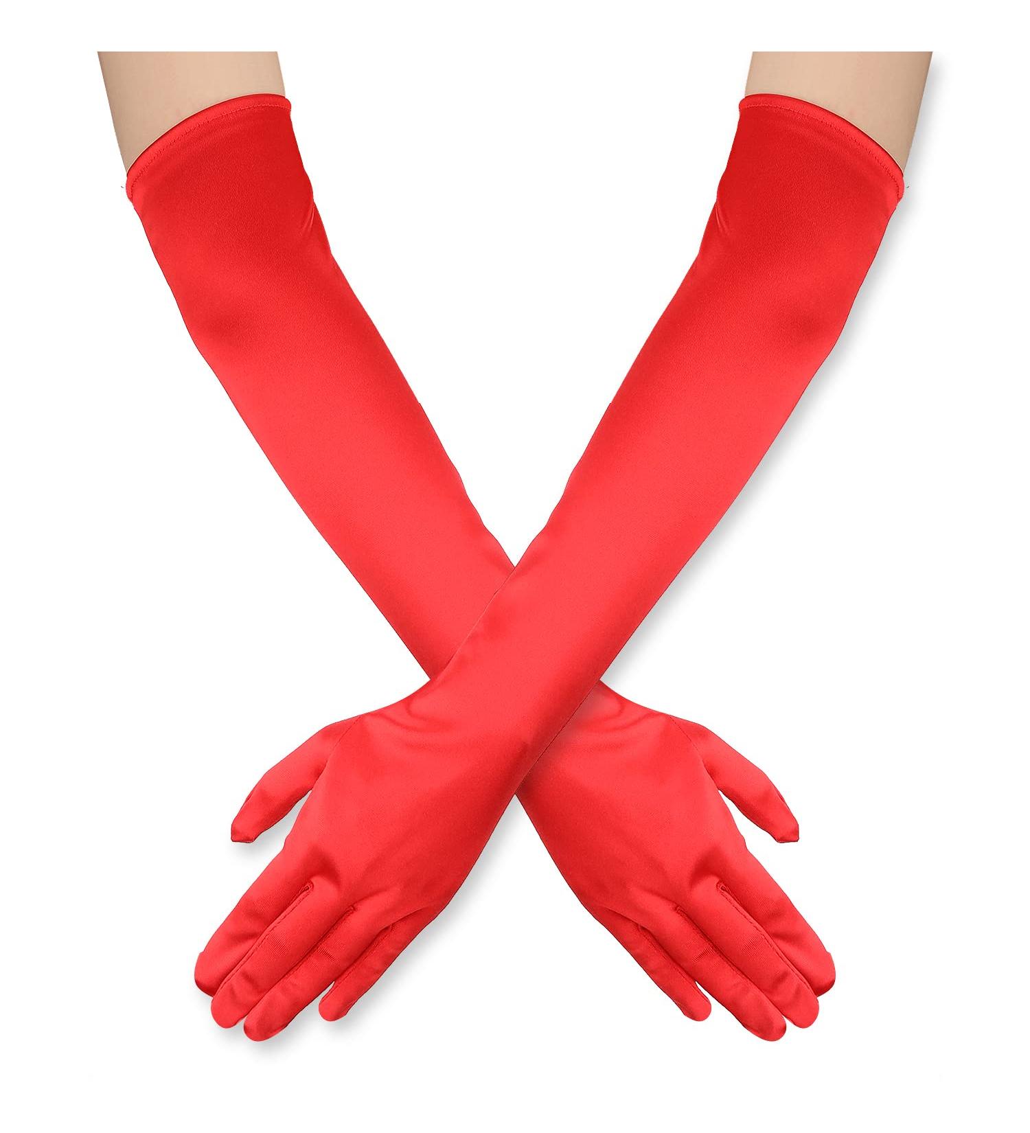 SAVITA 21" Women Long Gloves Long Elbow Satin Gloves Stretchy 1920s Opera Gloves for Women Girls Evening Party Dance Hand Care Moisturizing Red - Buy Online on GoSupps.com