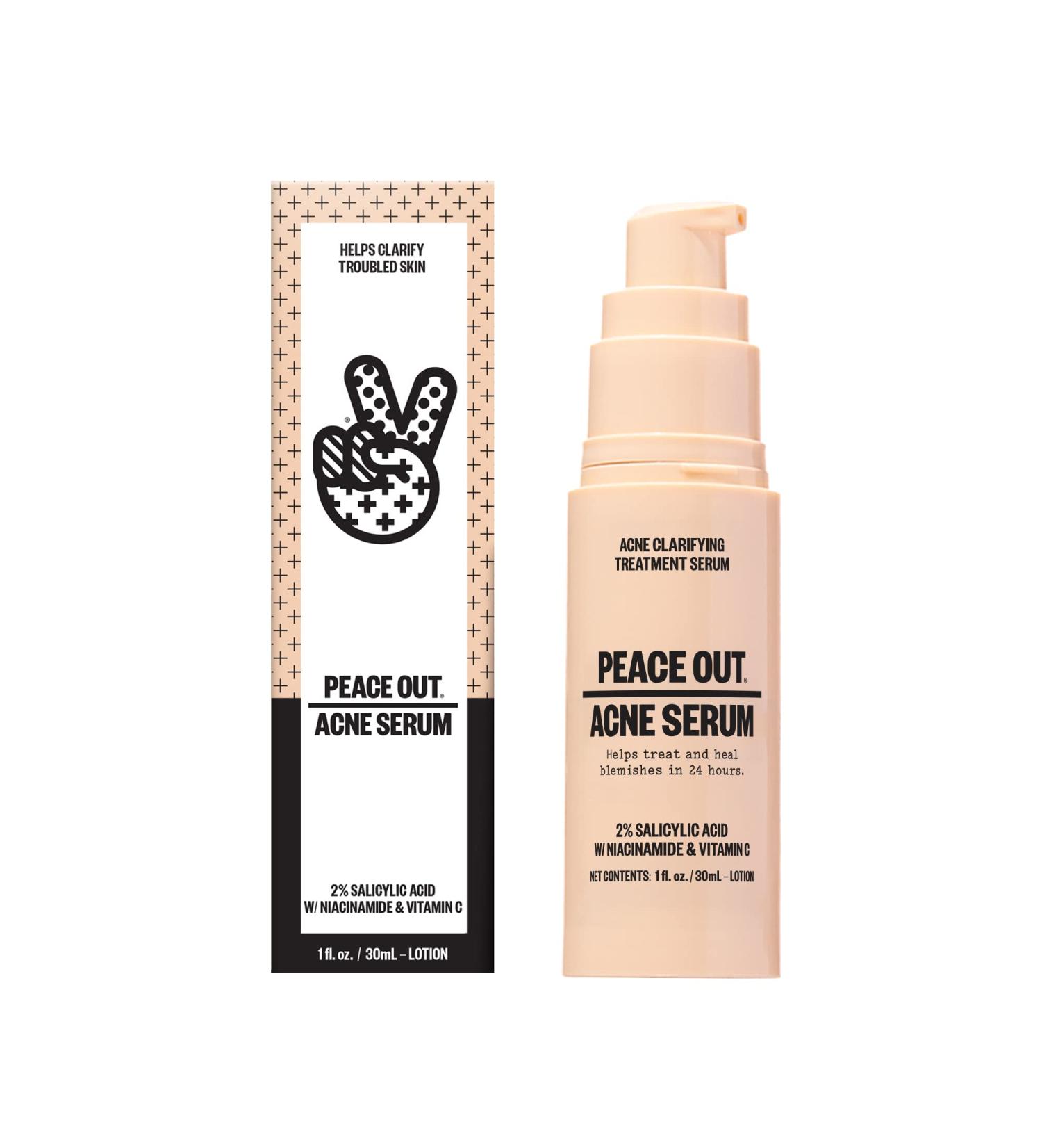 Peace Out Skincare Acne Serum - 2% Salicylic Acid Face Serum for Pimples, Zits, Blemishes | Clearer Skin | 1 fl oz - Buy Online on GoSupps.com
