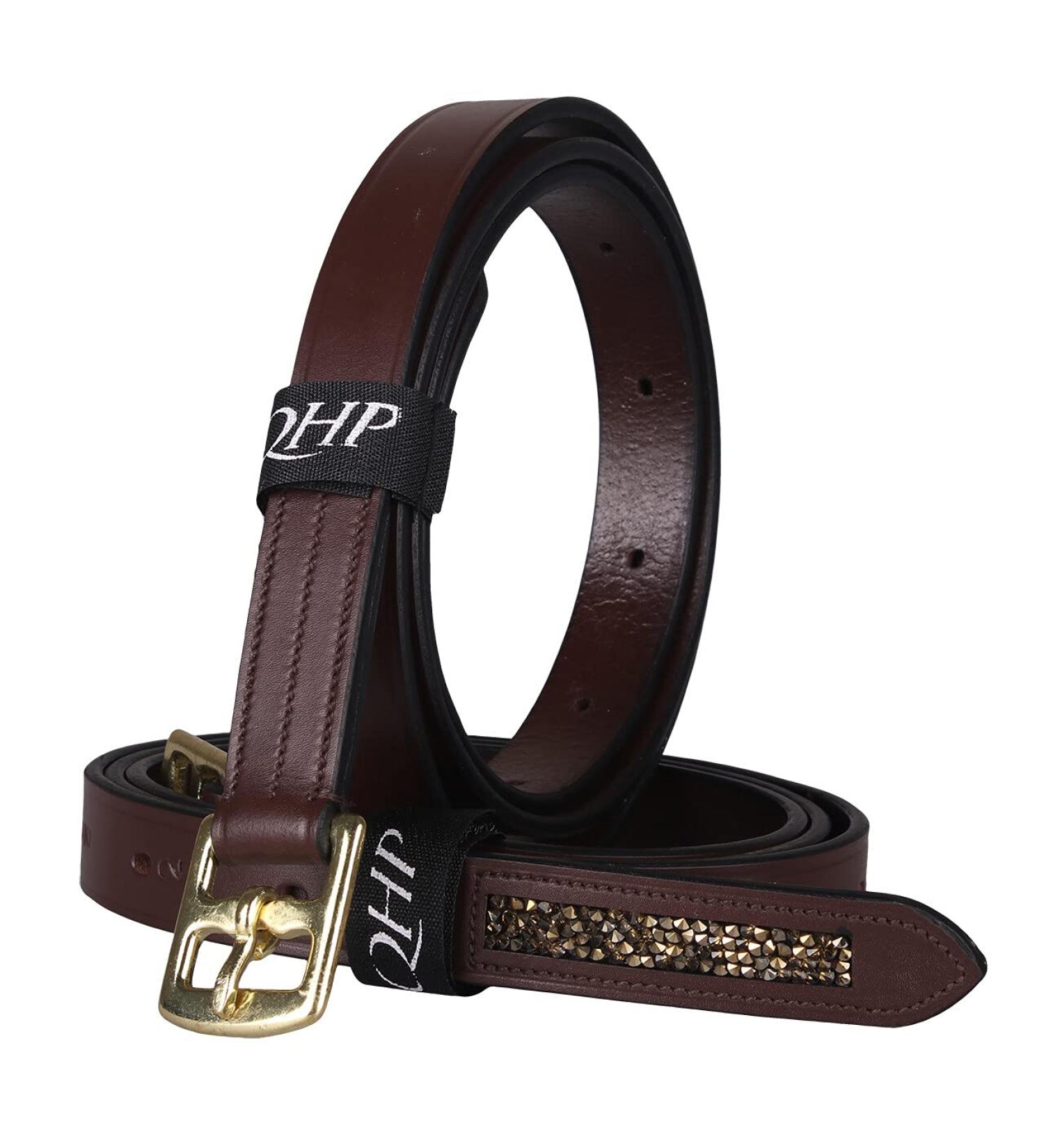 QHP stirrup leathers Lupine made of leather with rhinestones at the end (150 cm brown/beige) 150 cm brown/beige