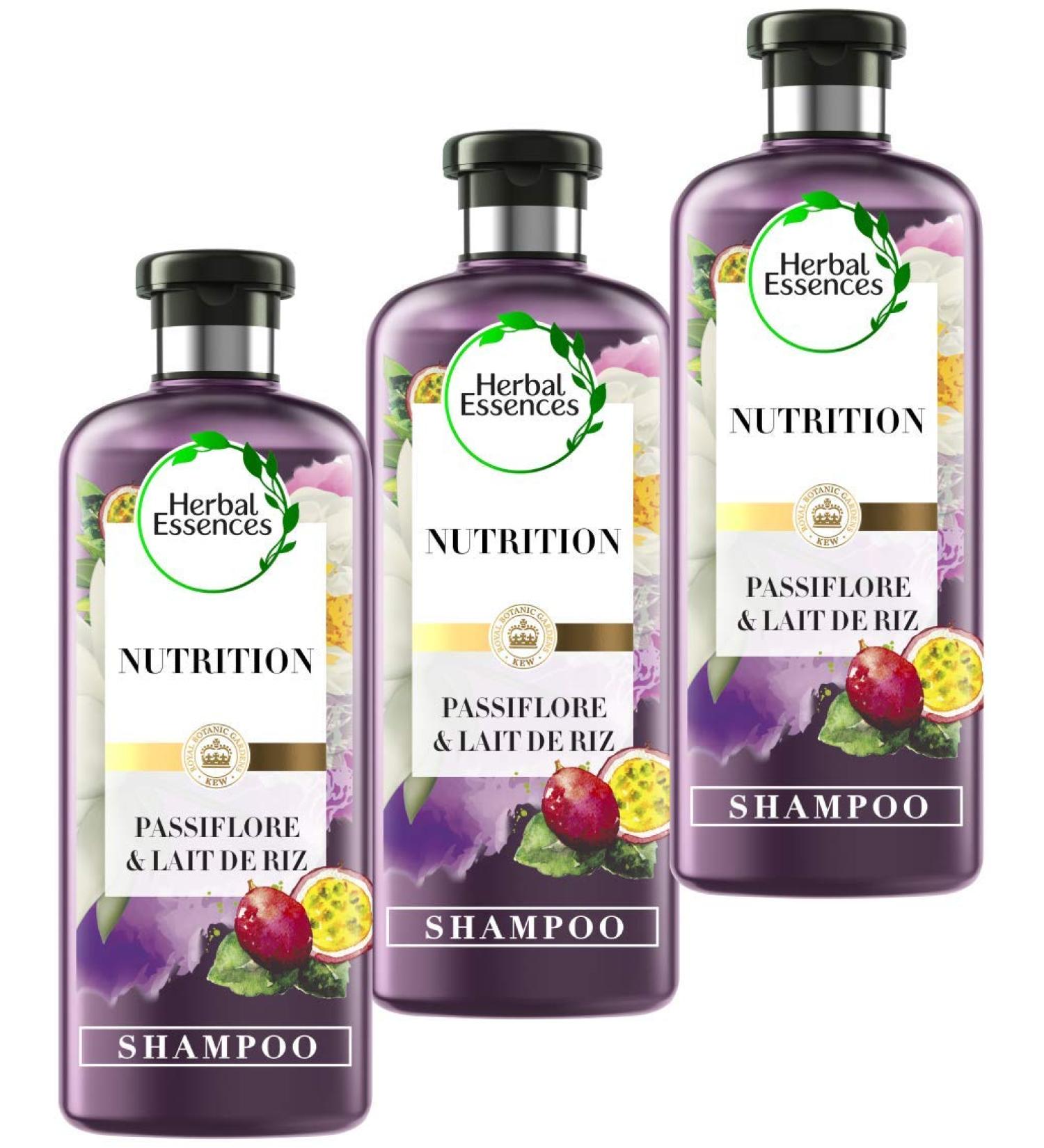 Herbal Essences Pure Passionflower and Rice Milk Nutrition Shampoo 90% natural ingredients Paraben-free Dye-free Silicone-free Paraffin-free 250ml x3 pack - Buy Online on GoSupps.com