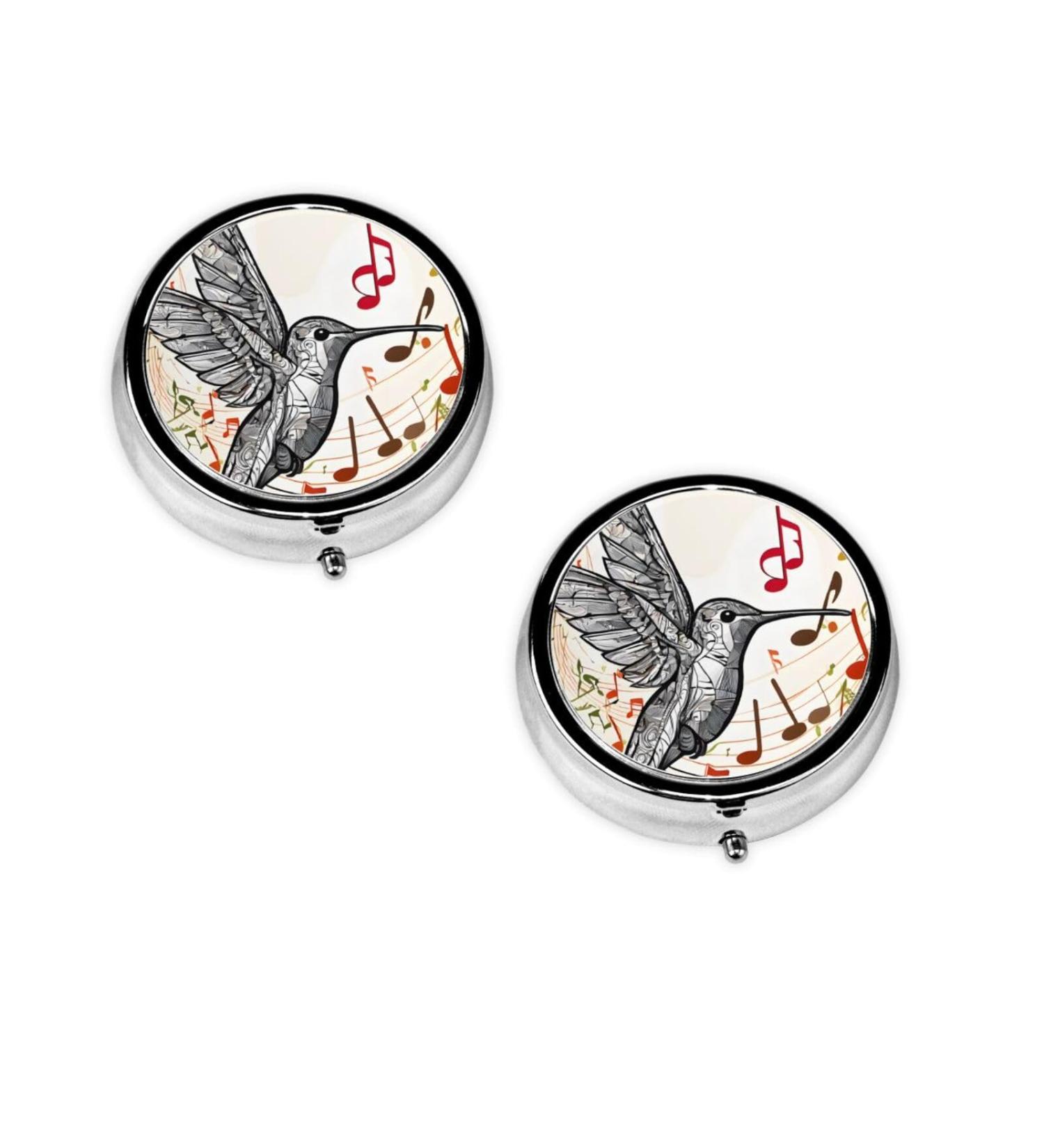 Stylish Round Pill Box with Music Symbol | 3 Compartment Mini Portable Travel Organizer for Vitamins & Tablets - Buy Online on GoSupps.com