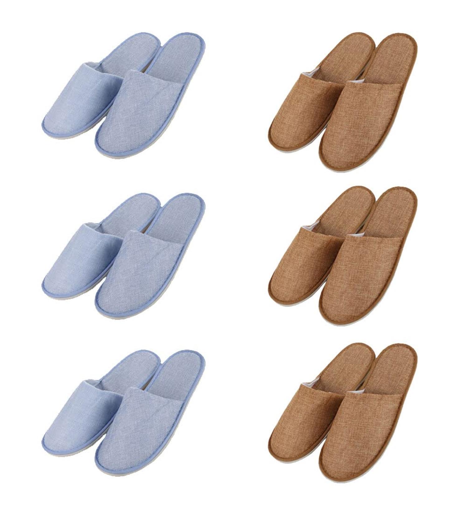 Buy Tianmao 5 Pair Spa Slippers | Linen Disposable Guest Slippers - Comfort for Hotels Spas & Travel - 3 Brown 3 Blue - Buy Online on GoSupps.com