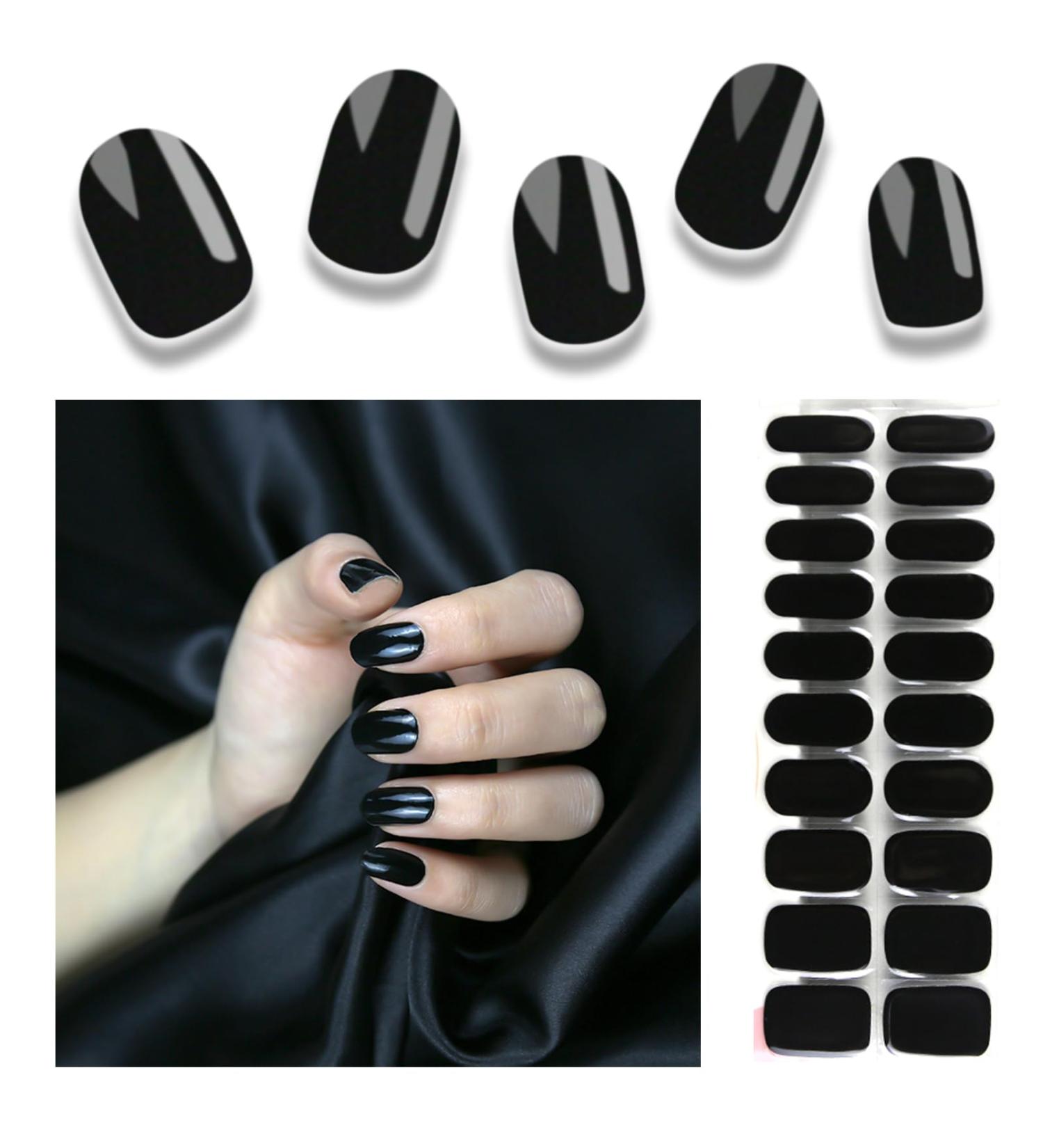 Shop Semi Cured Gel Nail Strips - 20pcs Pure Black Polish Stickers Long Lasting & UV Compatible | International Shipping Available - Buy Online on GoSupps.com