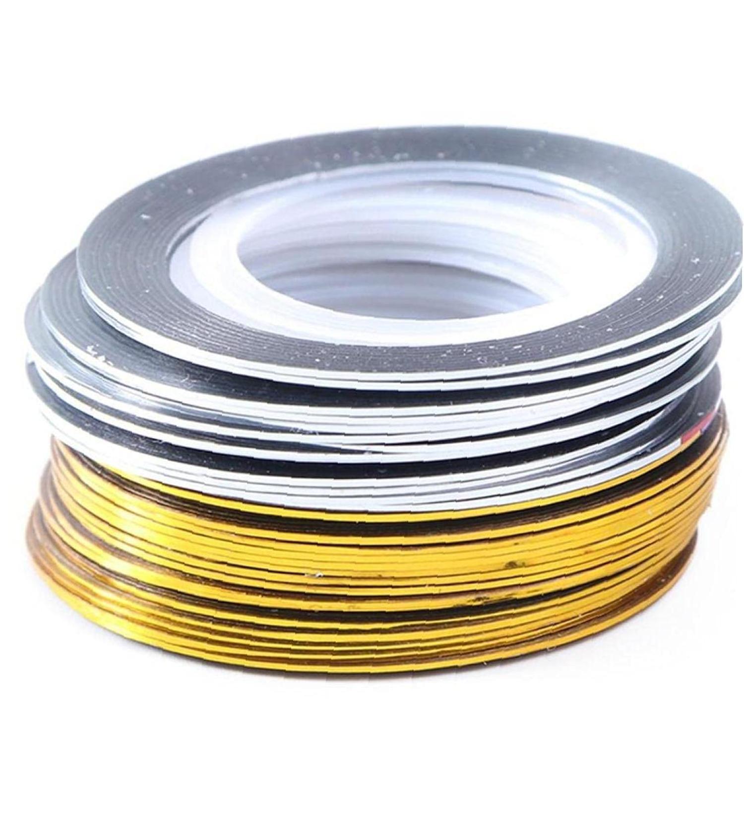 20 Rolls Nail Art Striping Tape - Gold & Silver Adhesive Foils for Manicure Decoration | International Shipping - Buy Online on GoSupps.com