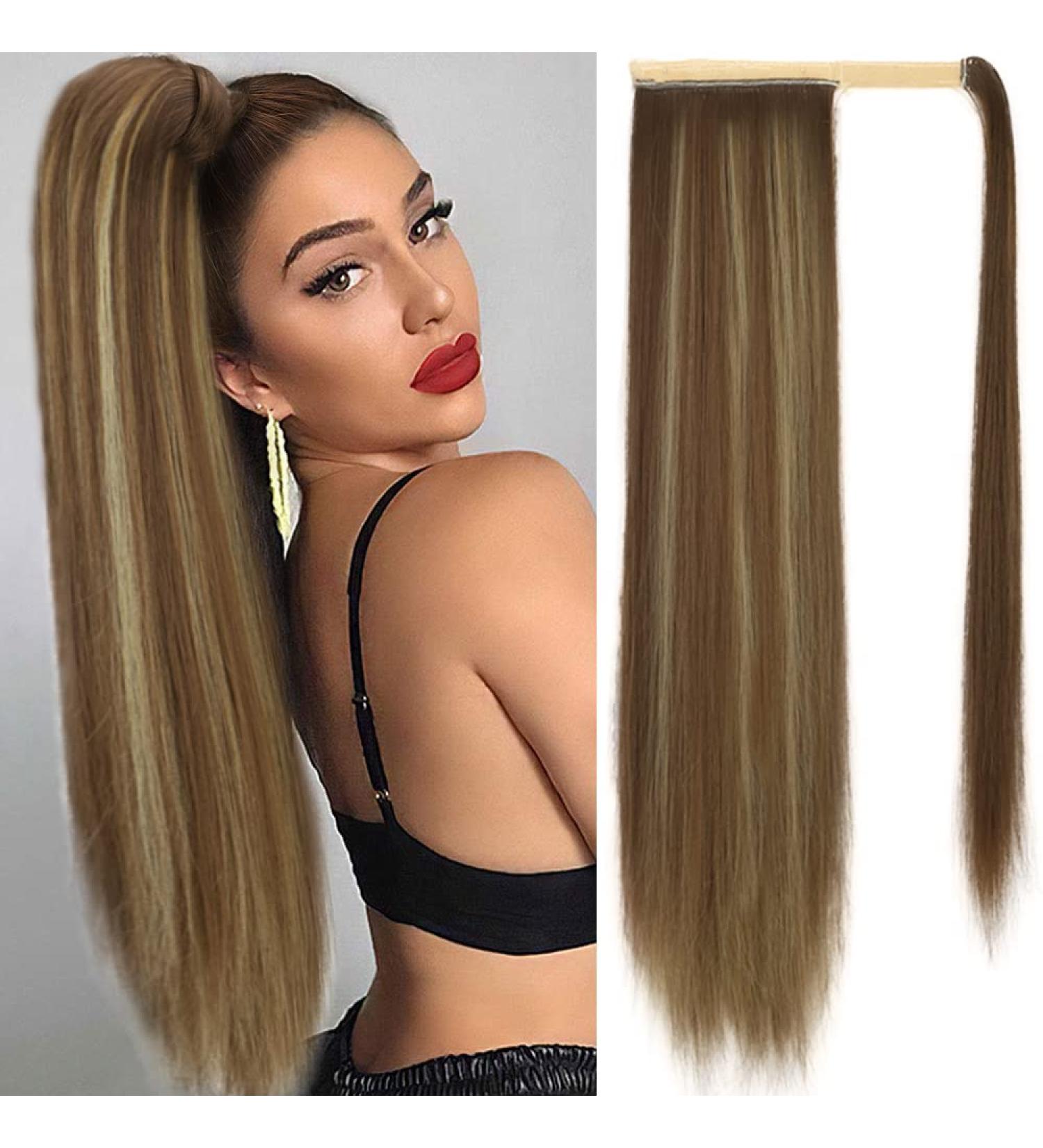 Premium 24-Inch Brown & Blonde Clip-In Ponytail Extensions | Smooth Artificial Hair Braid Wrap | Long Natural Hairpieces for Instant Style - Buy Online on GoSupps.com