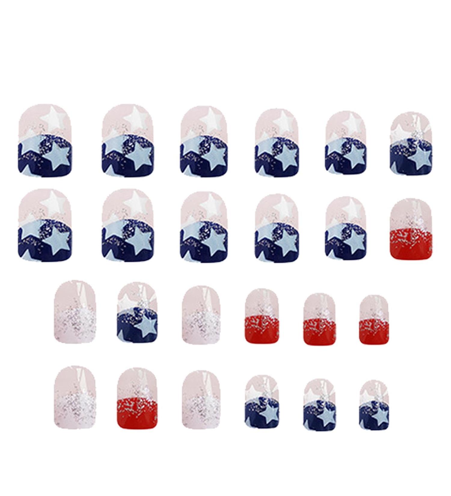 4th Of July Press On Nails Stars And Stripes Designs False Nails | Cute Stick-on Nails Stars And Stripes Short Square Fake Nails For Nail Salon - Buy Online on GoSupps.com