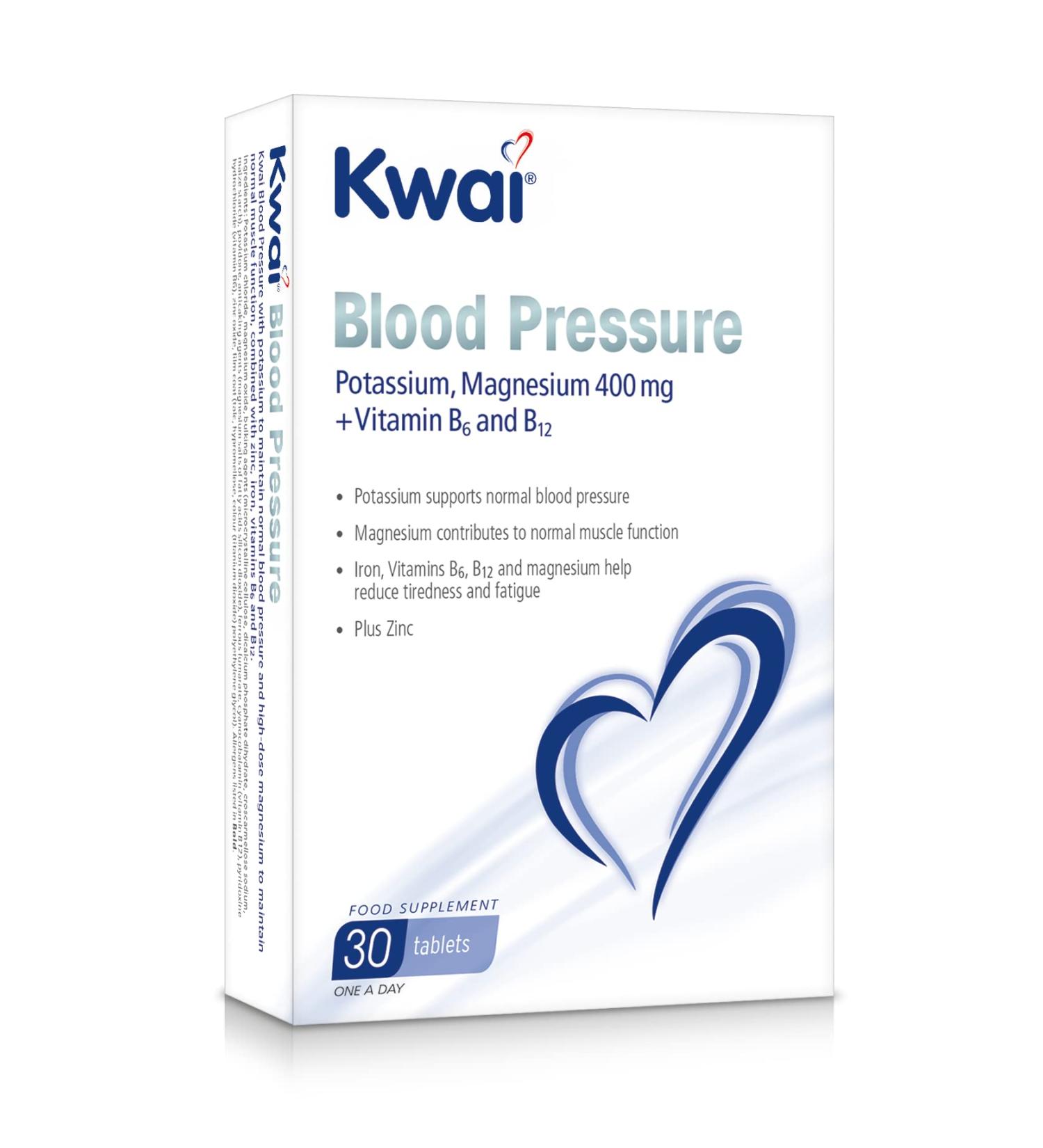Kwai Blood Pressure Tablets with Potassium, Magnesium, Zinc, Iron, Vitamin B6 & B12 - 30 Tablets - Buy Online on GoSupps.com